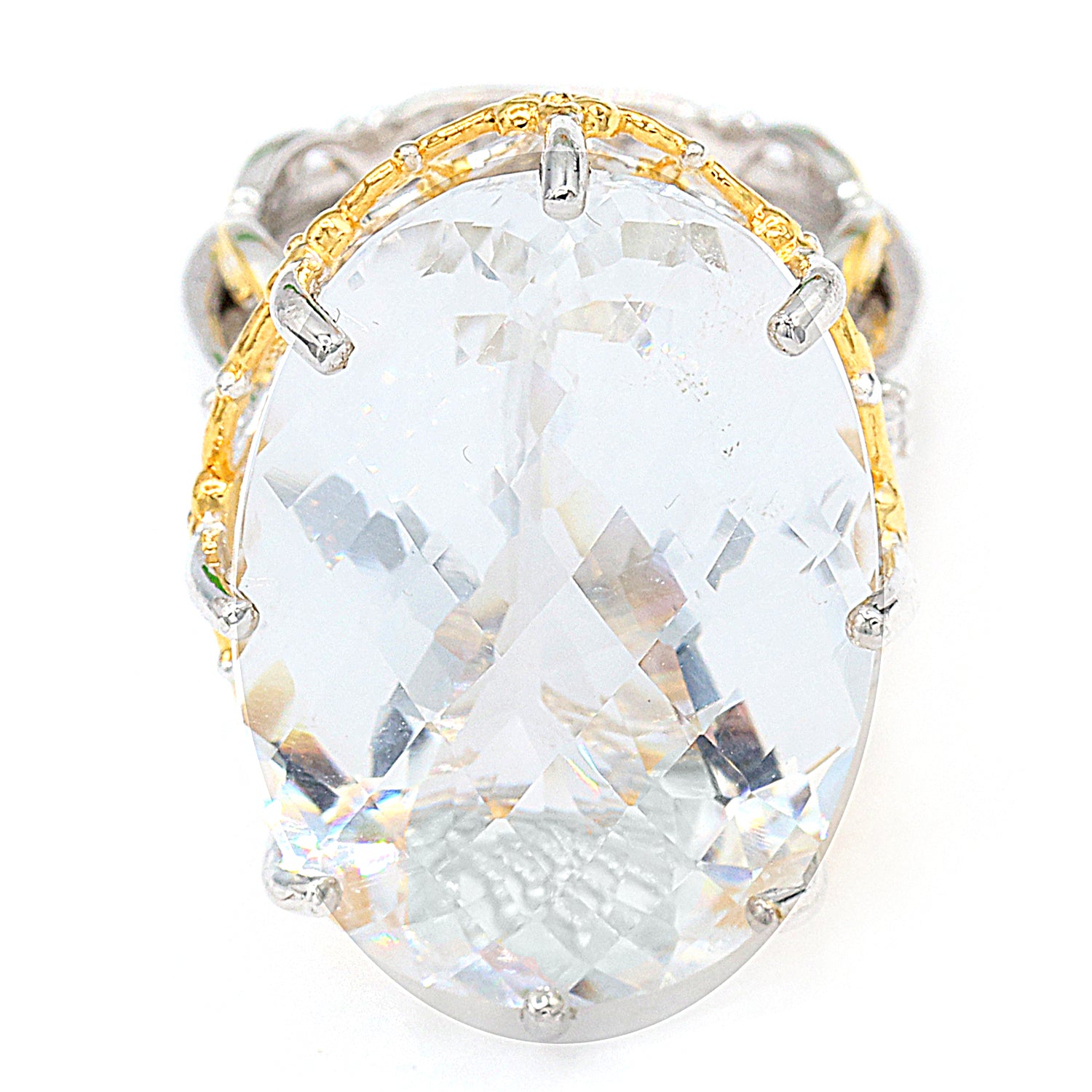 Gems en Vogue 27.26ctw Clear Quartz & White Zircon Honker Ring
