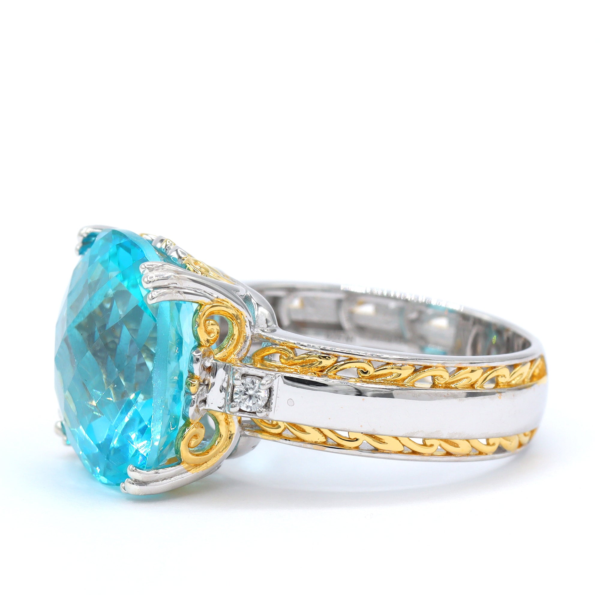 Gems en Vogue One-of-a-Kind 24K Palladium Silver 15.79ctw Paraiba Topaz & White Zircon Ring