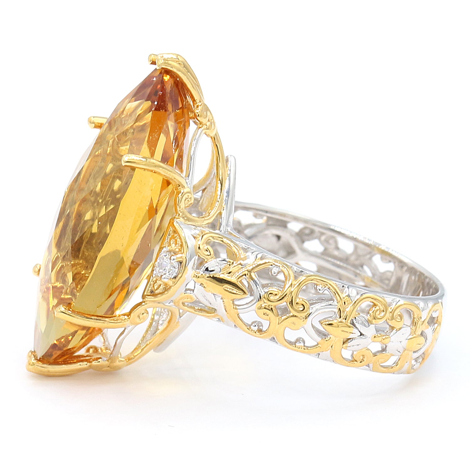 Gems en Vogue 13.93ctw Rio Grande Madeira Citrine & White Zircon Marquise Ring