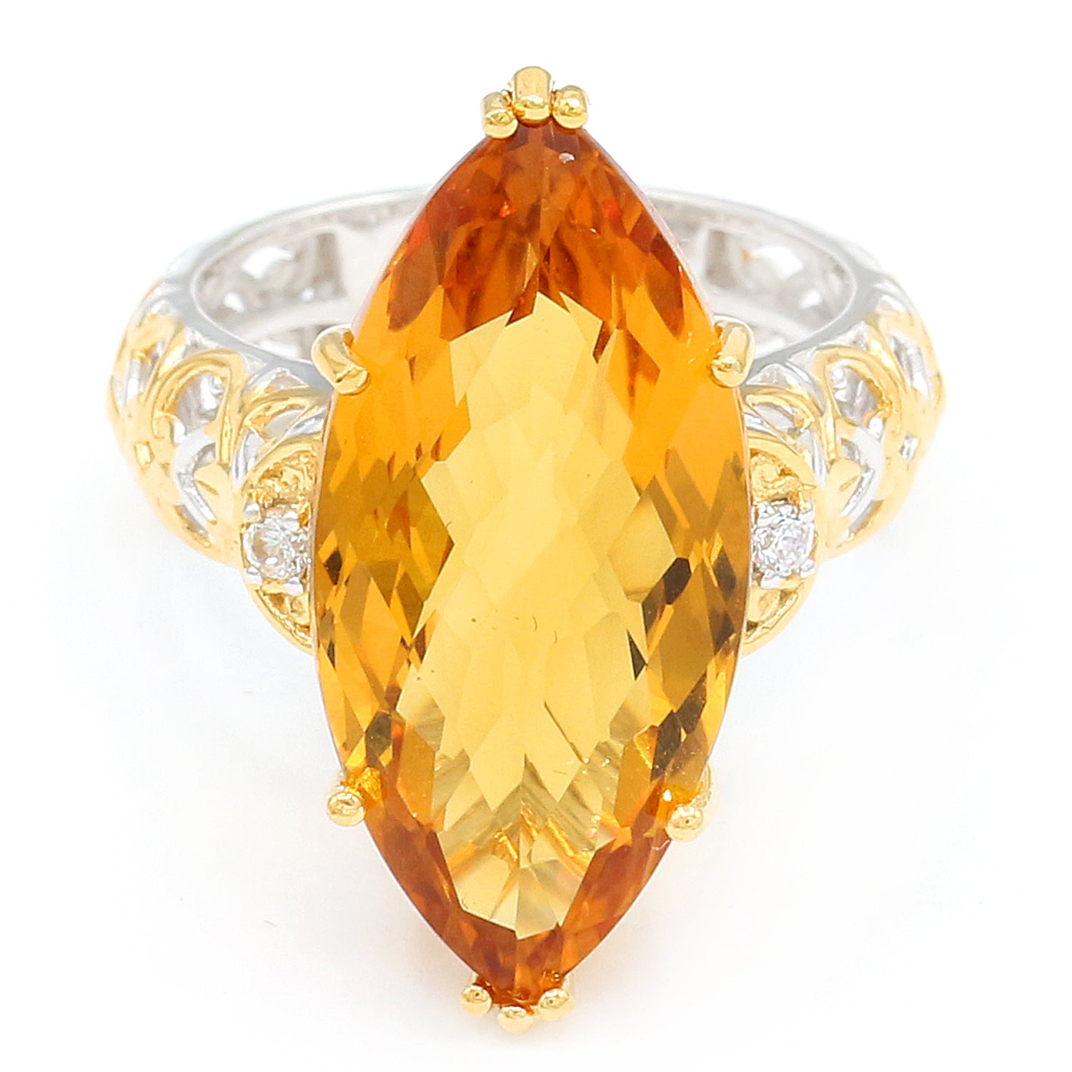 Gems en Vogue 13.93ctw Rio Grande Madeira Citrine & White Zircon Marquise Ring