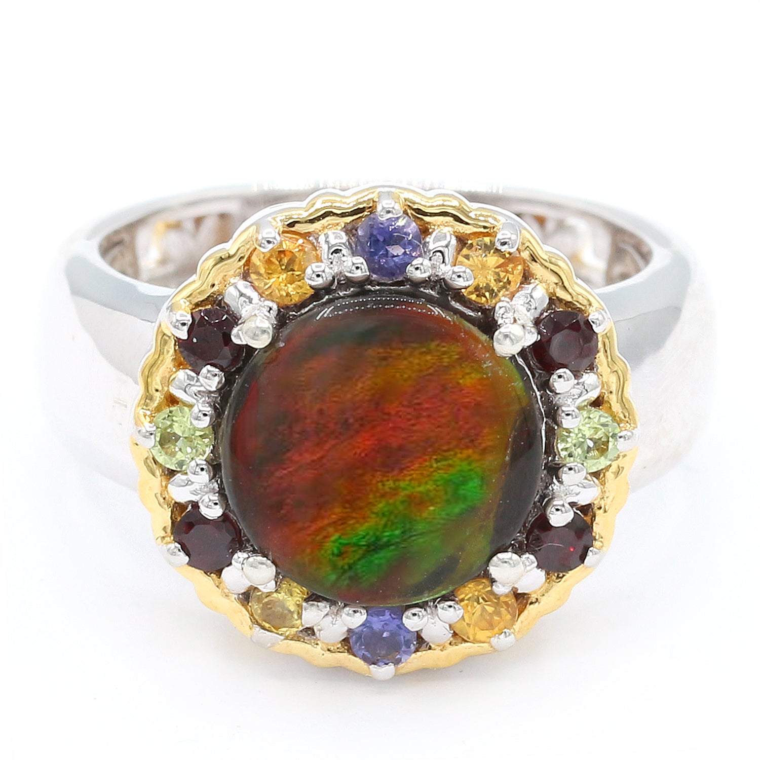 Gems en Vogue Round Ammolite & Multi Gemstones Halo Ring