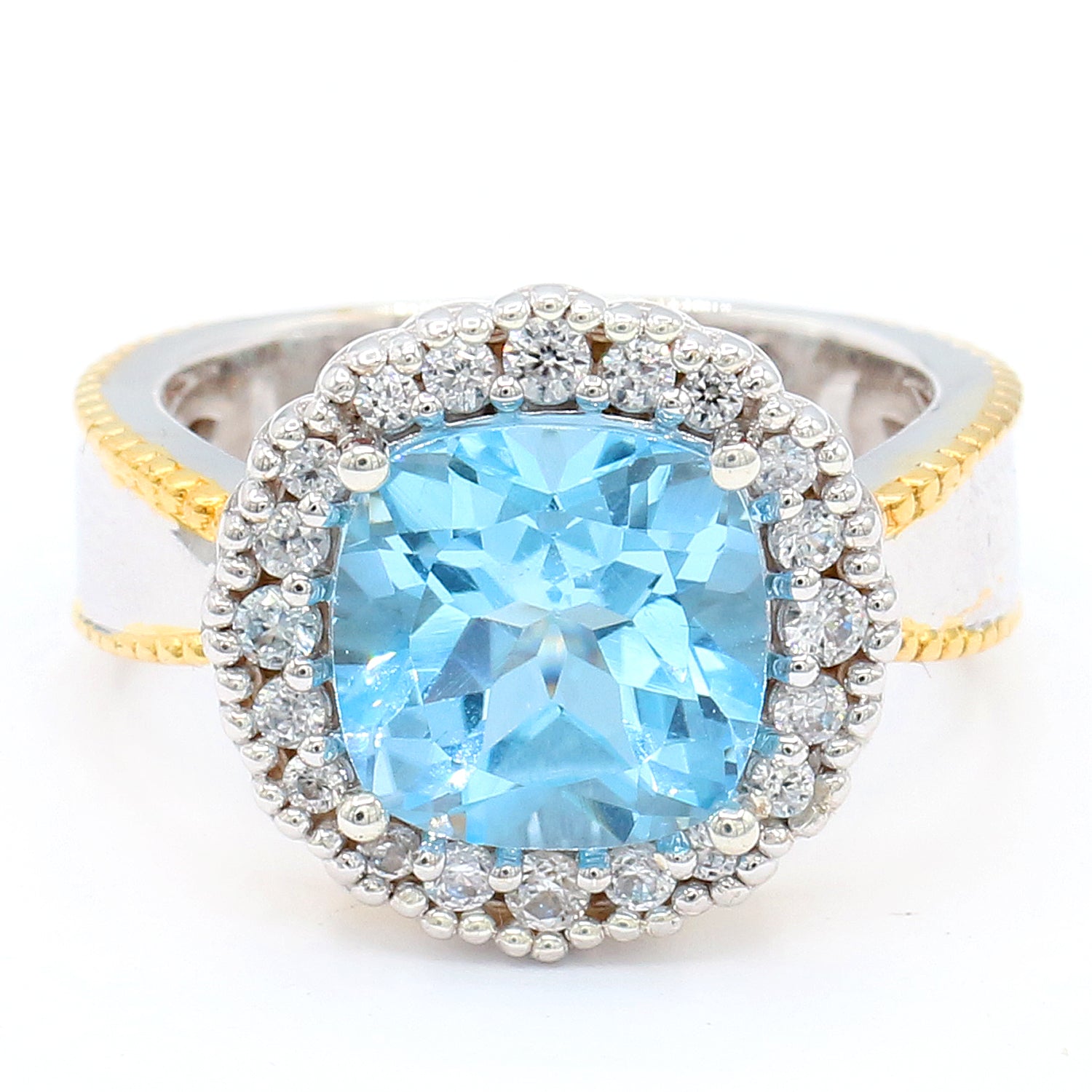 Gems en Vogue One-of-a-kind 6.17ctw Blue Topaz & White Zircon Halo Ring