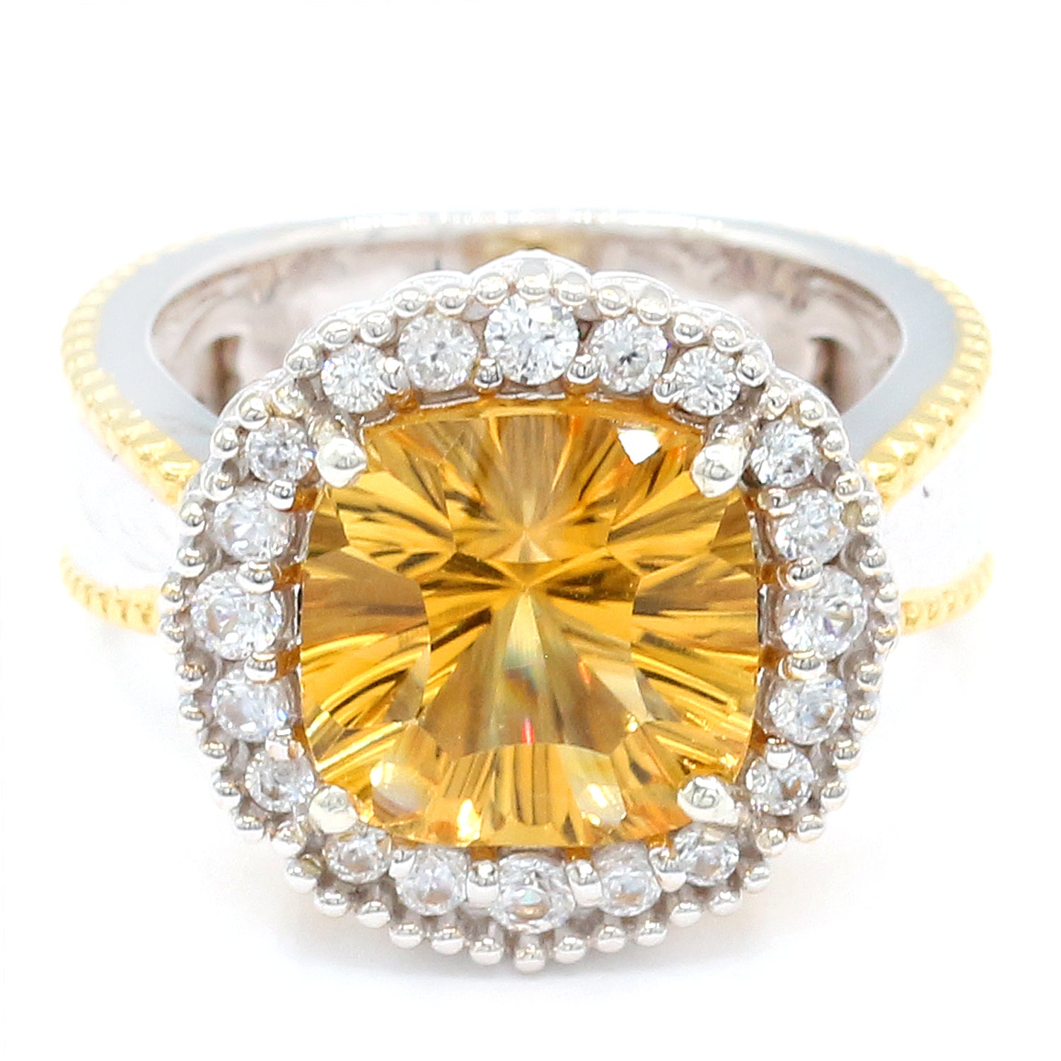 Gems en Vogue 4.34ctw Millennium Cut Citrine & White Zircon Ring