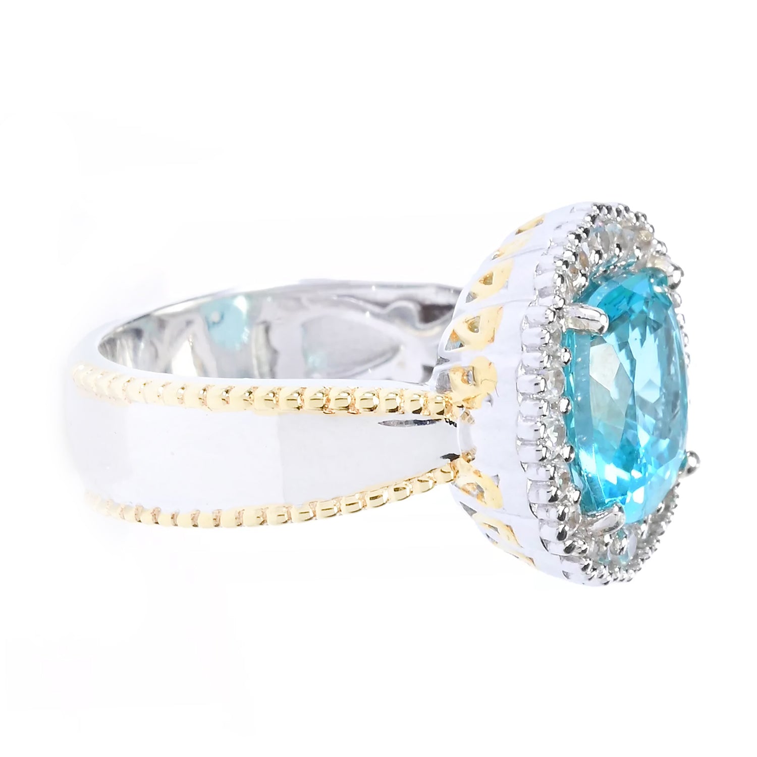 Gems en Vogue 6.16ctw Paraiba Topaz & White Zircon Halo Ring