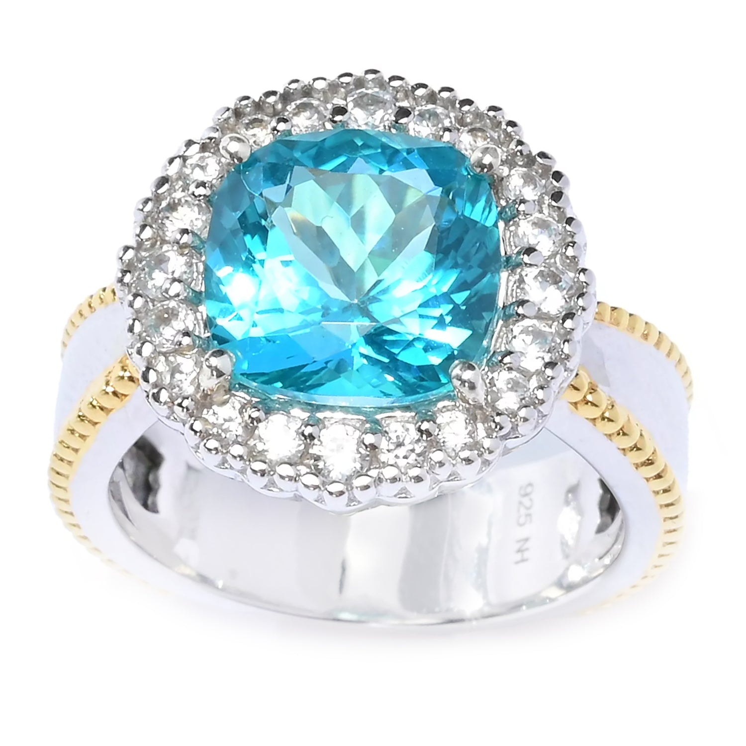 Gems en Vogue 6.16ctw Paraiba Topaz & White Zircon Halo Ring
