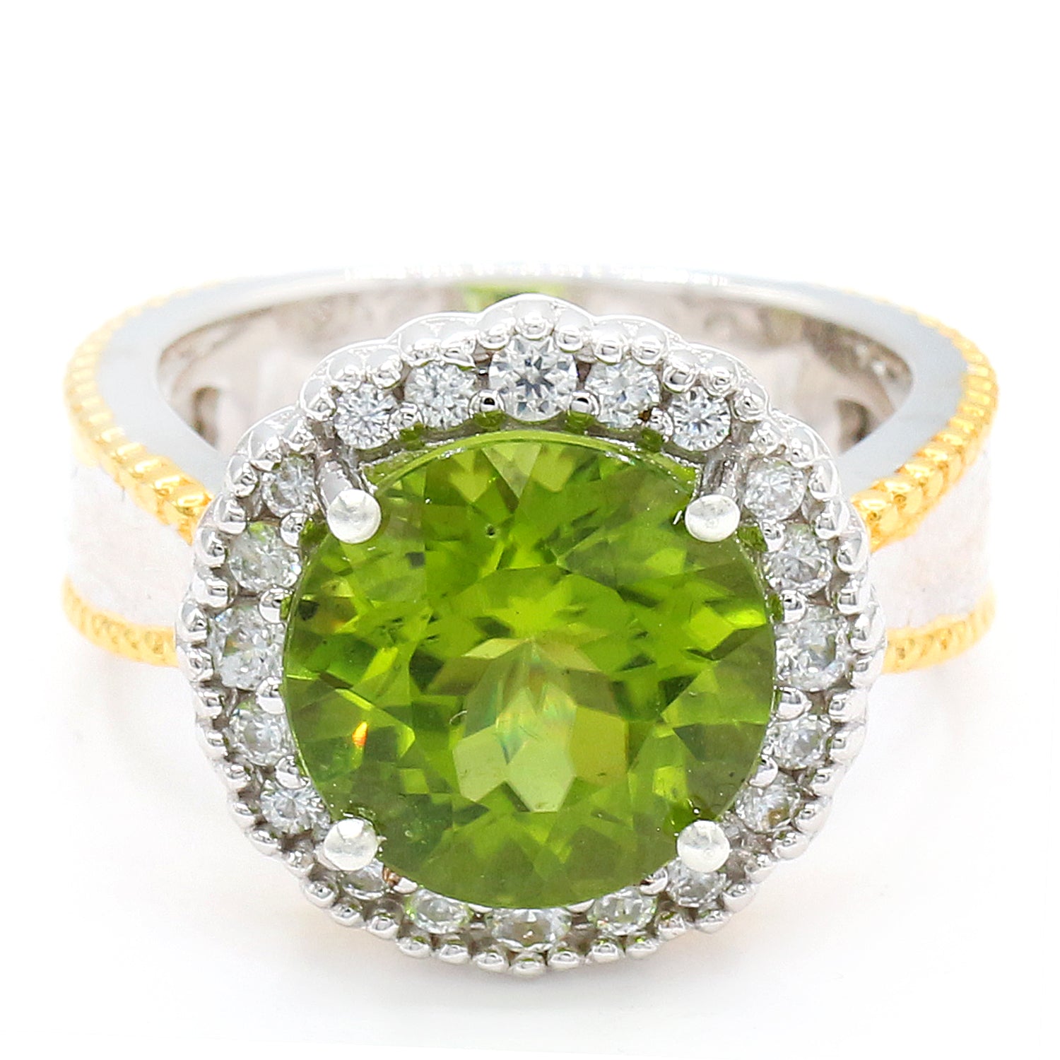 Gems en Vogue 6.77ctw Peridot & White Zircon Halo Ring