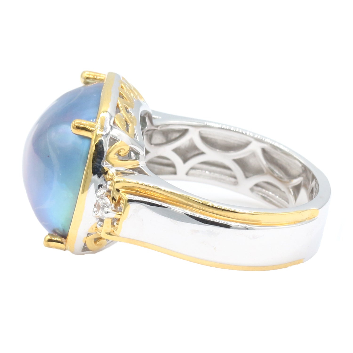 Gems en Vogue Peacock Mabe Pearl & White Zircon Ring