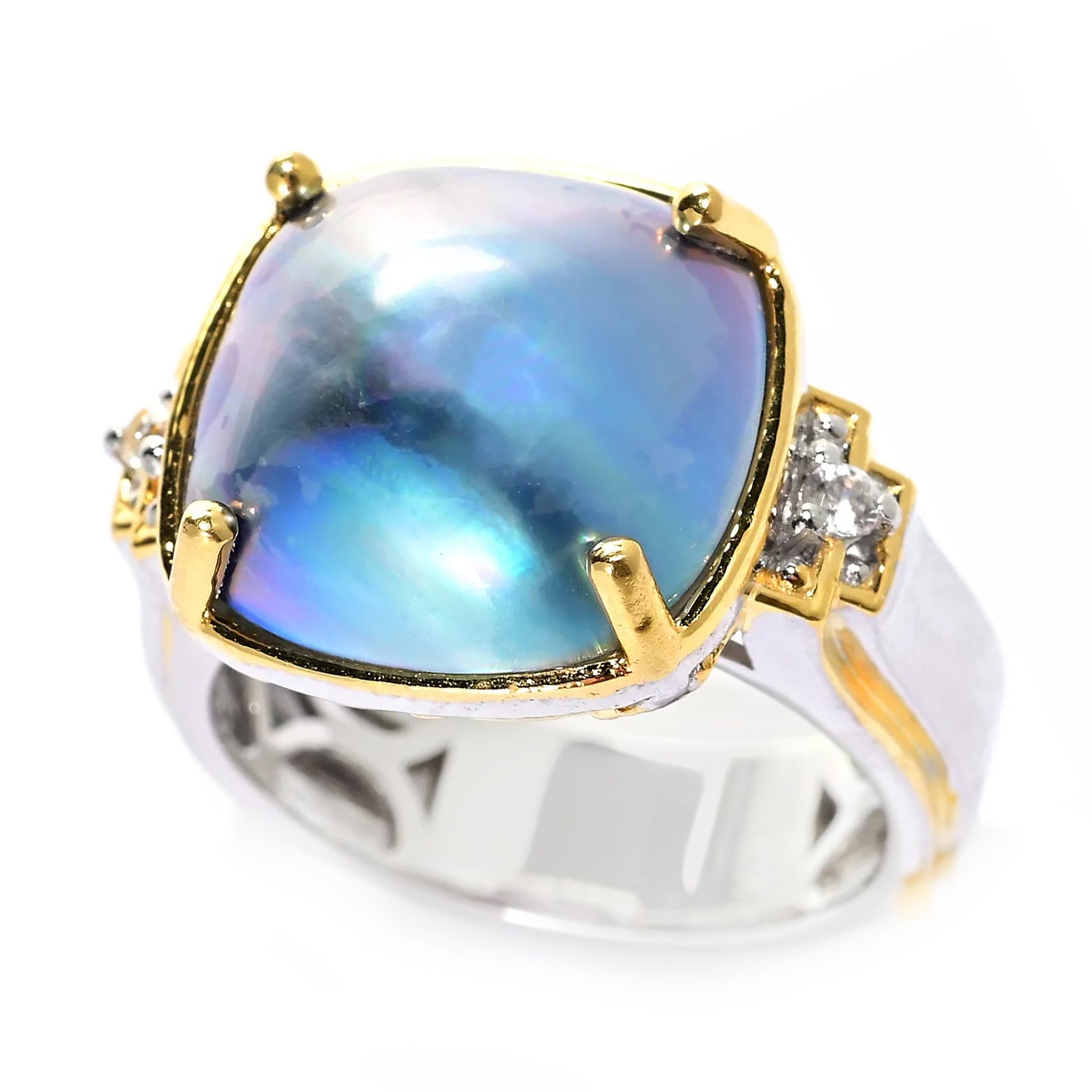 Gems en Vogue Peacock Mabe Pearl & White Zircon Ring