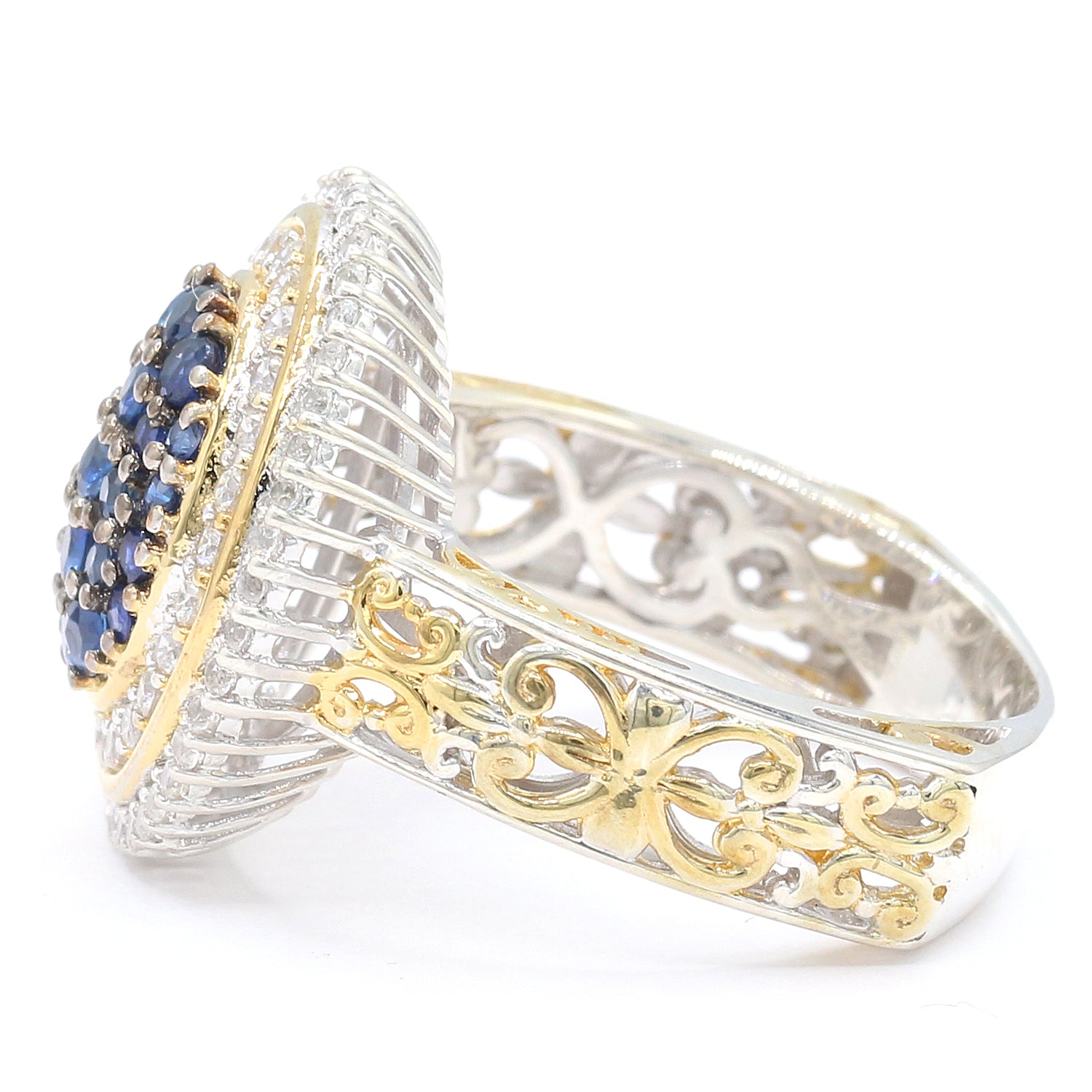 Gems en Vogue 2.34ctw Thai Blue Sapphire & White Zircon Halo Ring