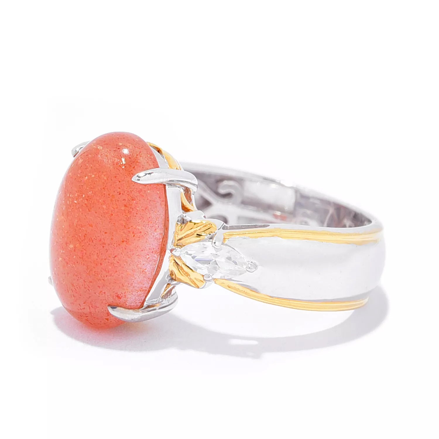 Gems en Vogue Oval Sunstone & White Zircon Ring