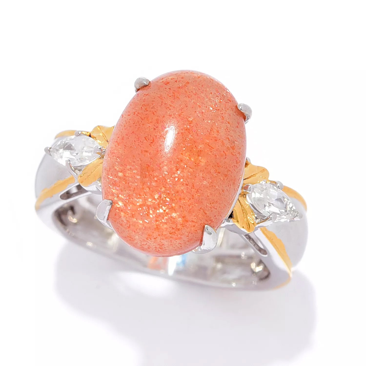 Gems en Vogue Oval Sunstone & White Zircon Ring