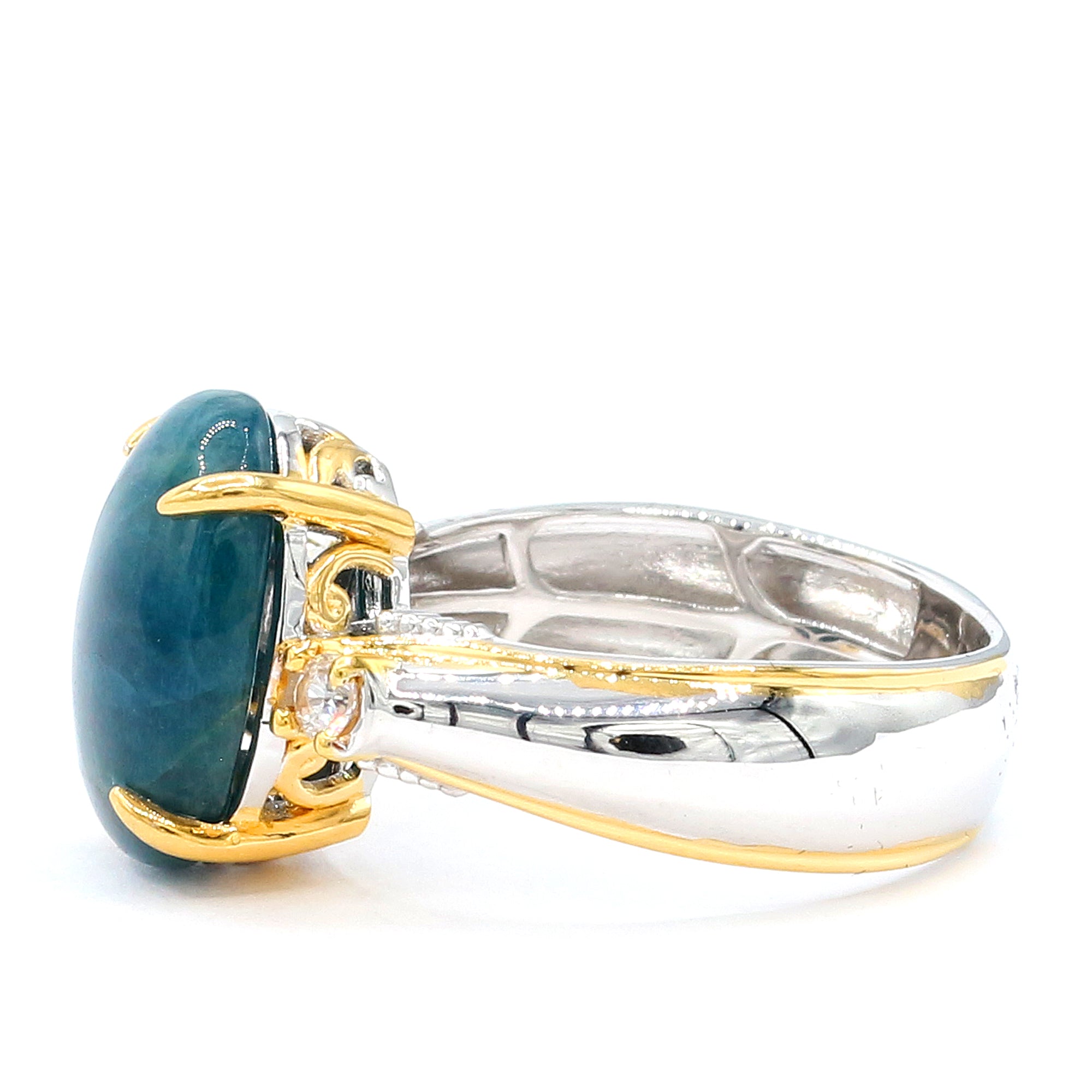 Gems en Vogue 24K Palladium Silver Bluish-Green Apatite & White Zircon Ring