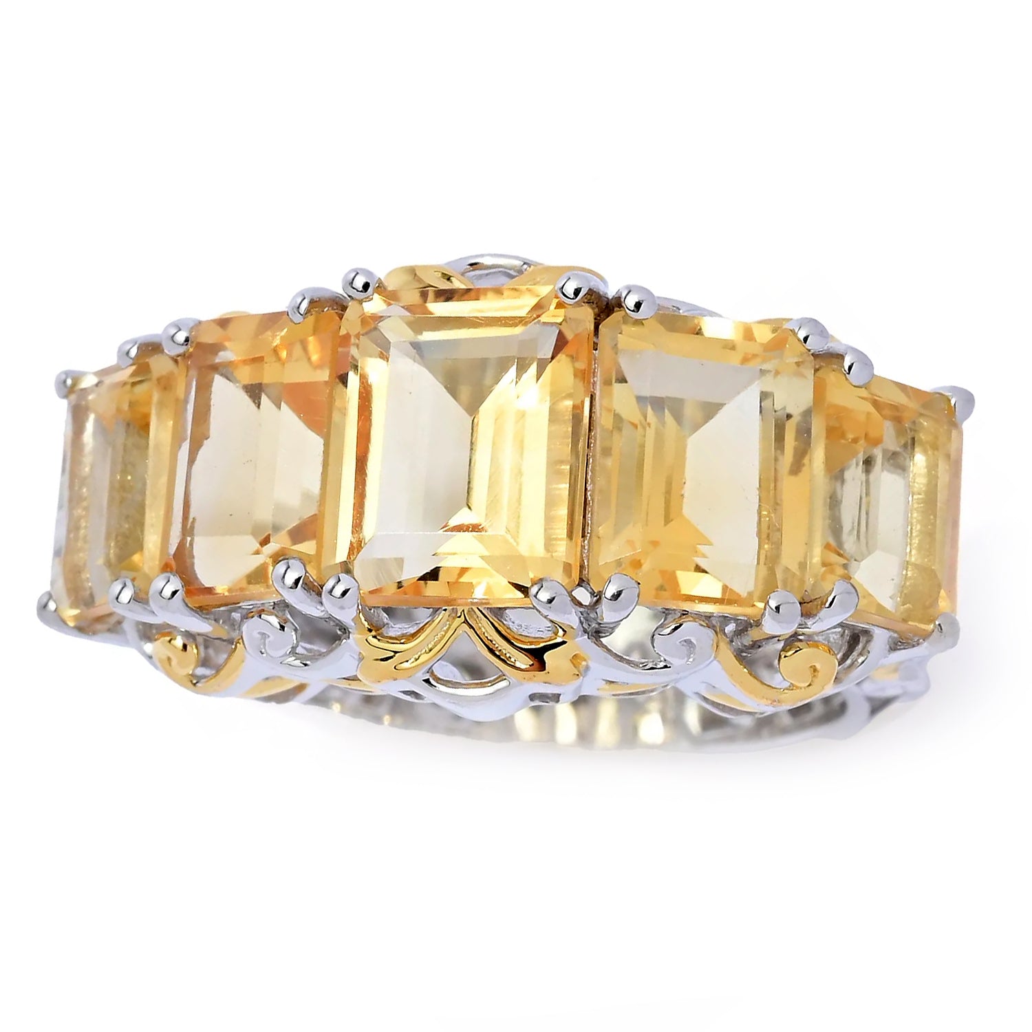 Gems en Vogue 7.25ctw Emerald Shape Golden Citrine Five Stone Ring