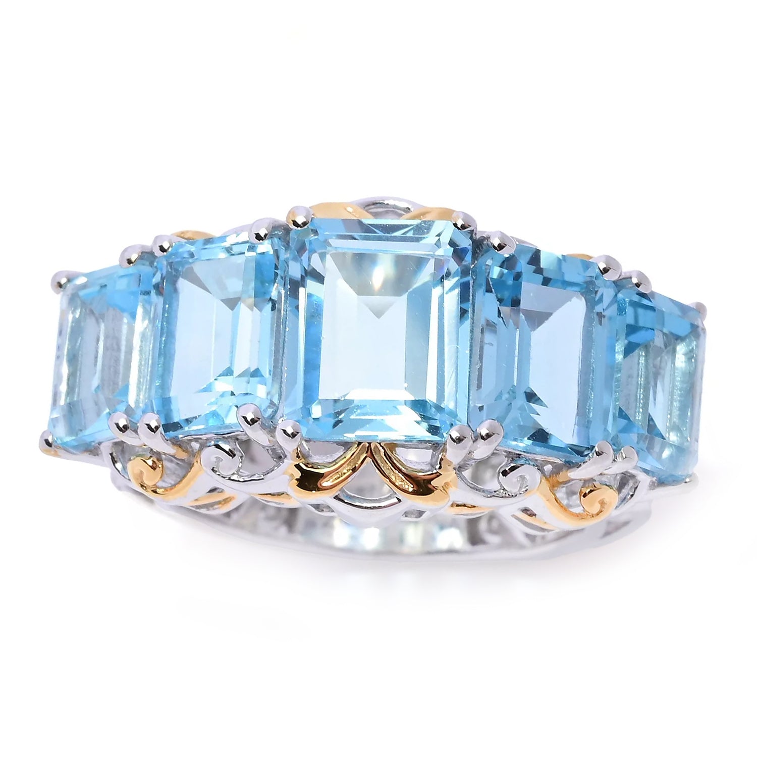 Gems en Vogue 9.45ctw Emerald Shape Blue Topaz Five Stone Ring