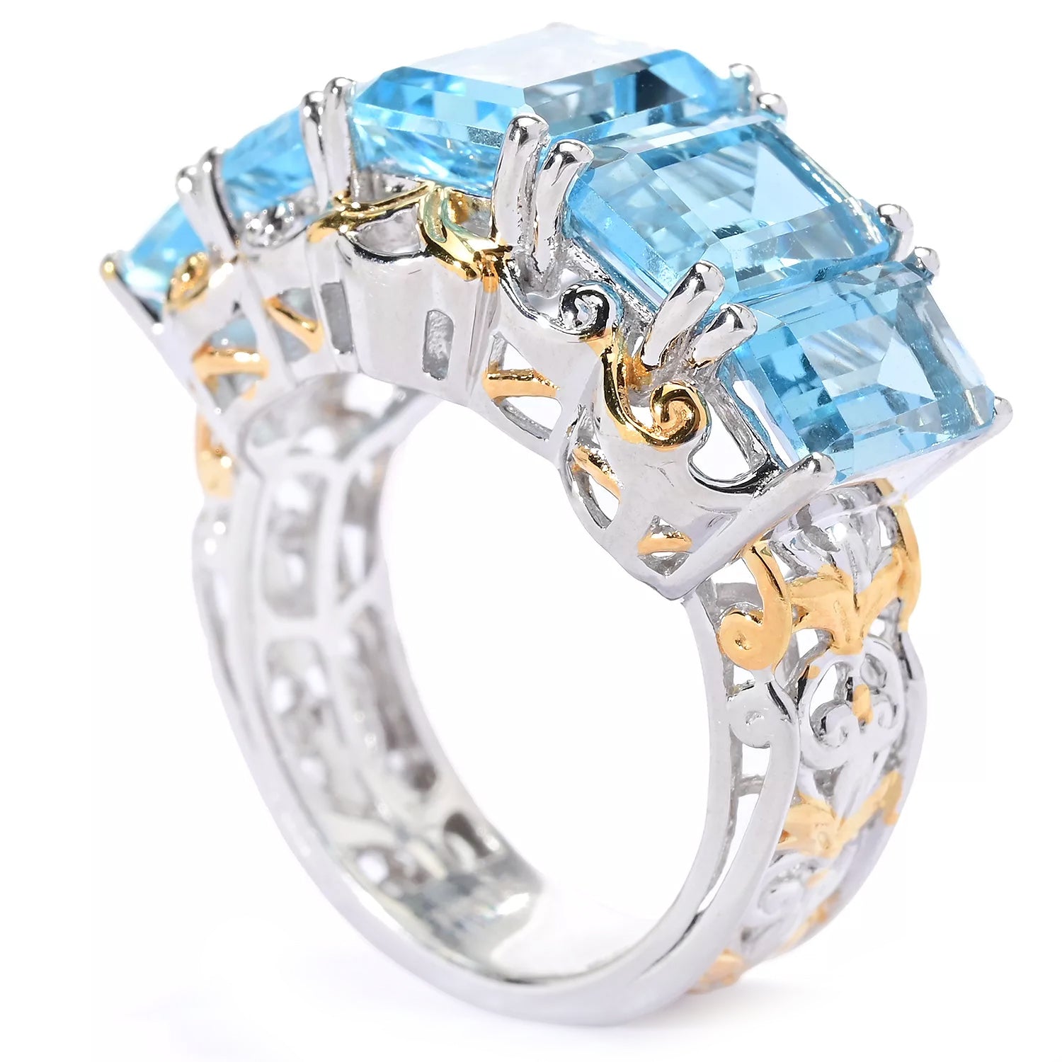 Gems en Vogue 9.45ctw Emerald Shape Blue Topaz Five Stone Ring