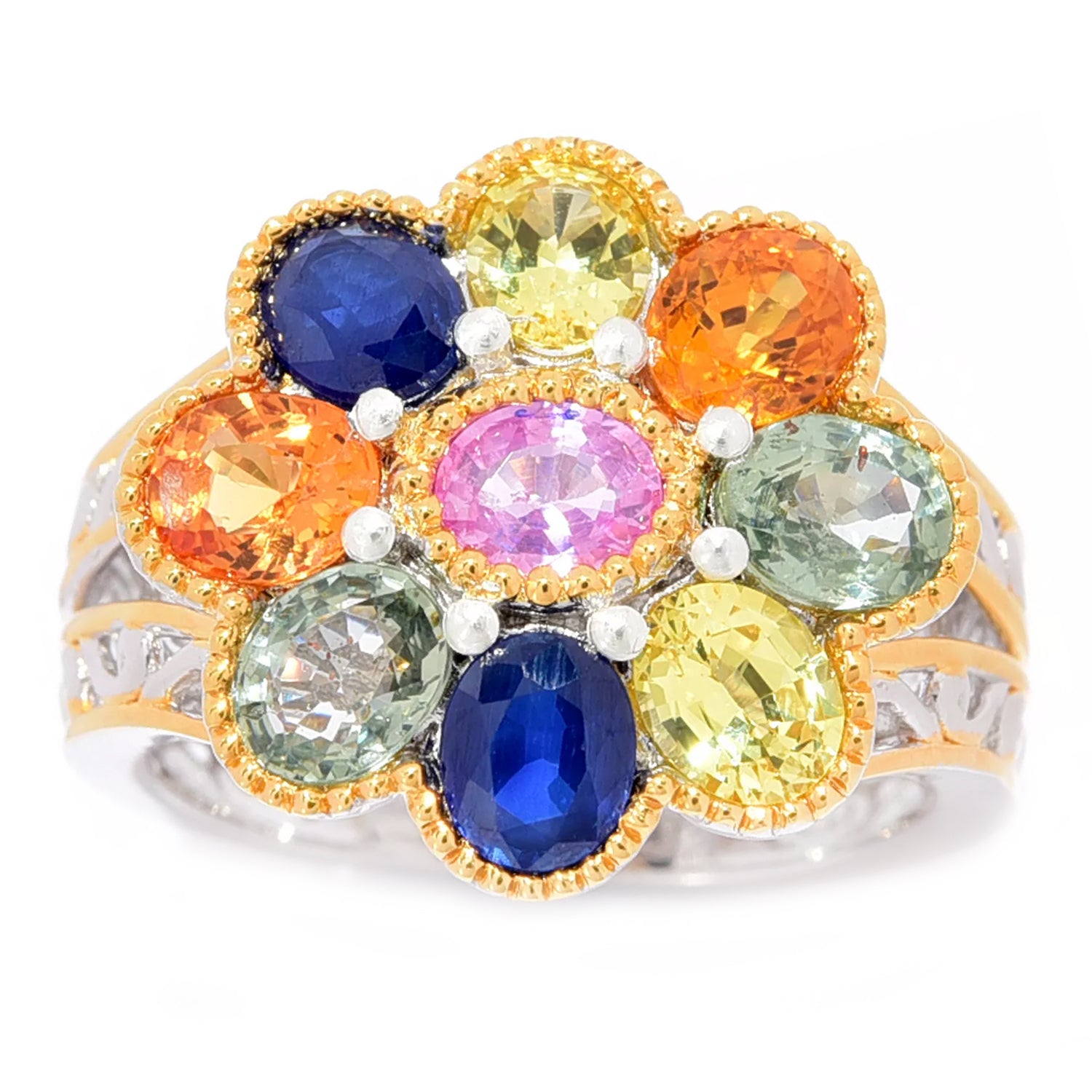 Gems en Vogue 4.32ctw Multi Color Sapphire Cluster Ring