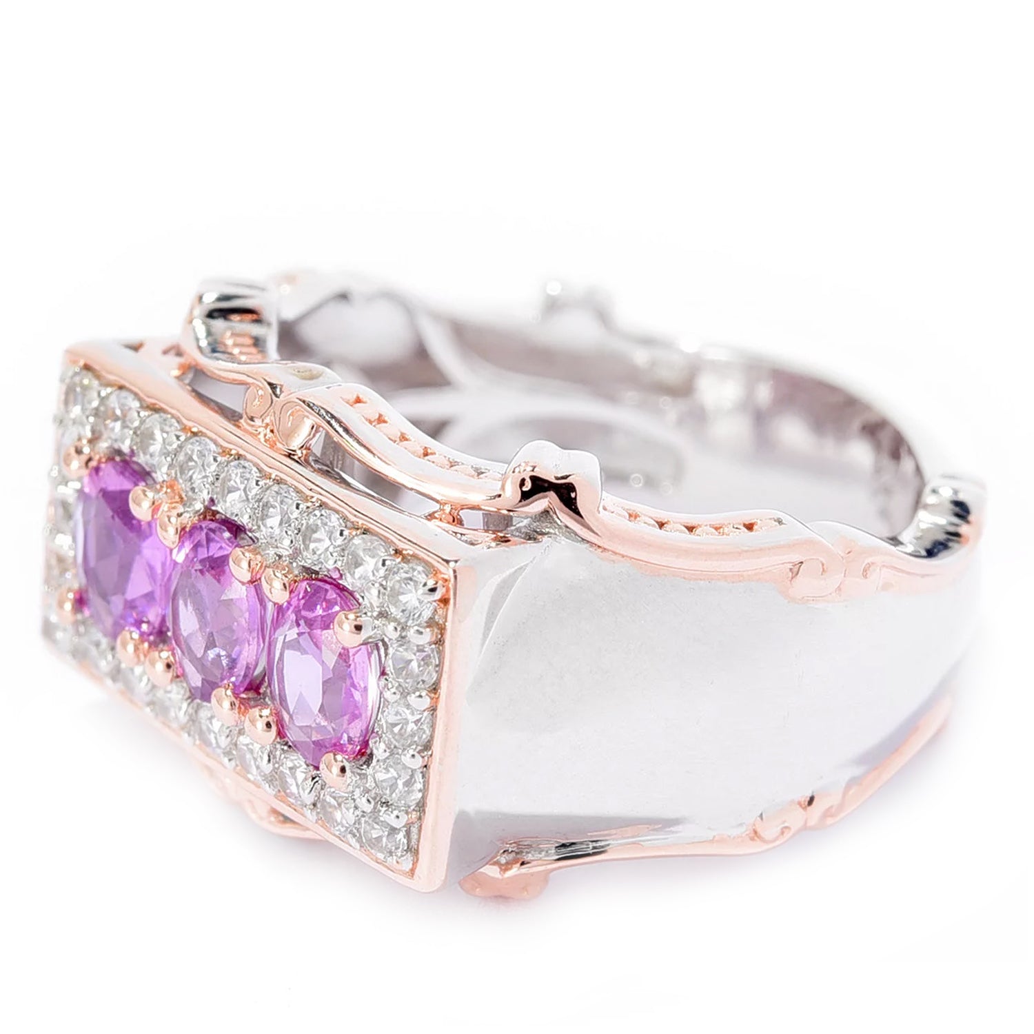 Gems en Vogue 2.16ctw Purple Sapphire & White Zircon Ring