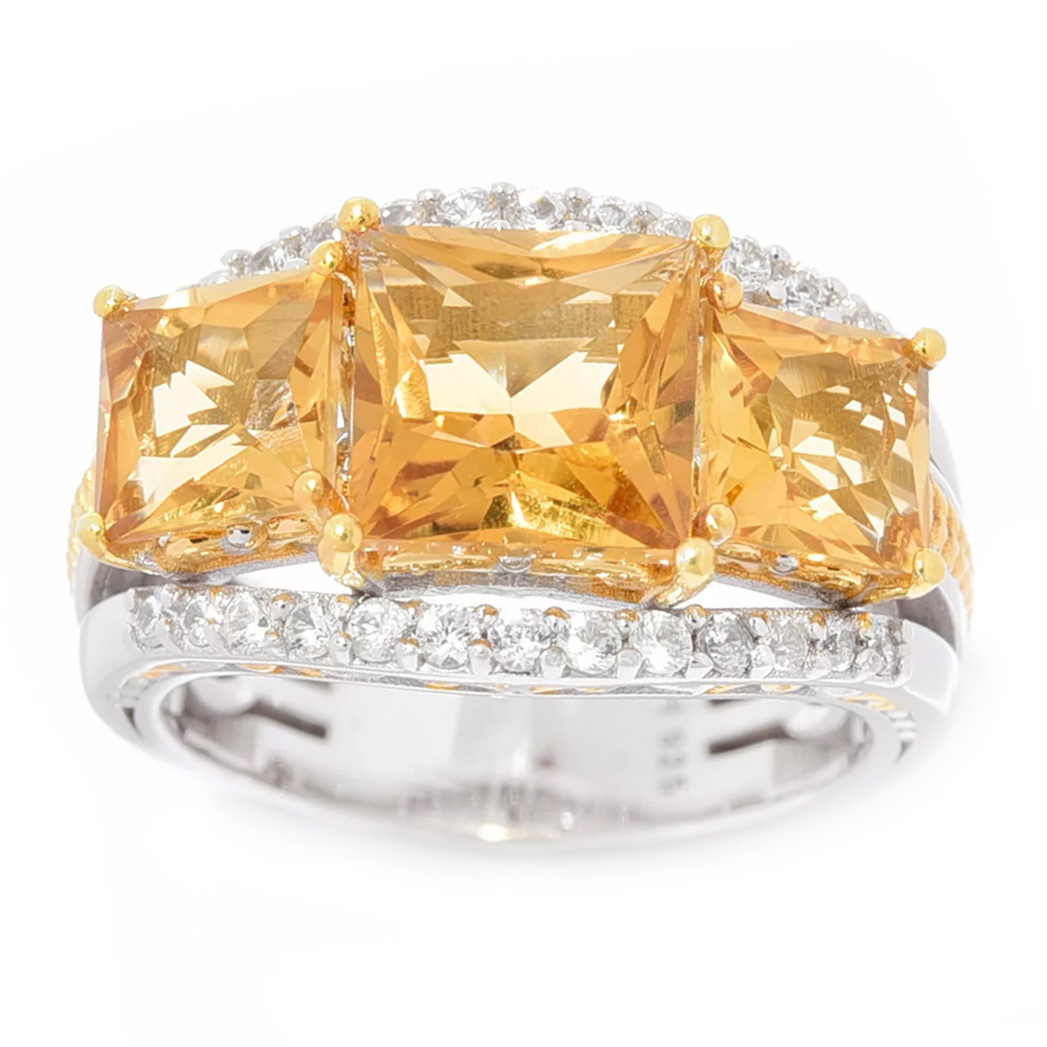 Gems en Vogue 5.04ctw Citrine & White Zircon Three Stone Ring