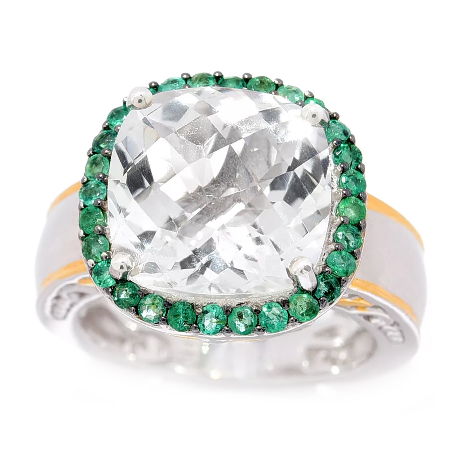 Gems en Vogue 6.80ctw Clear Quartz & Grizzly Emerald Halo Ring