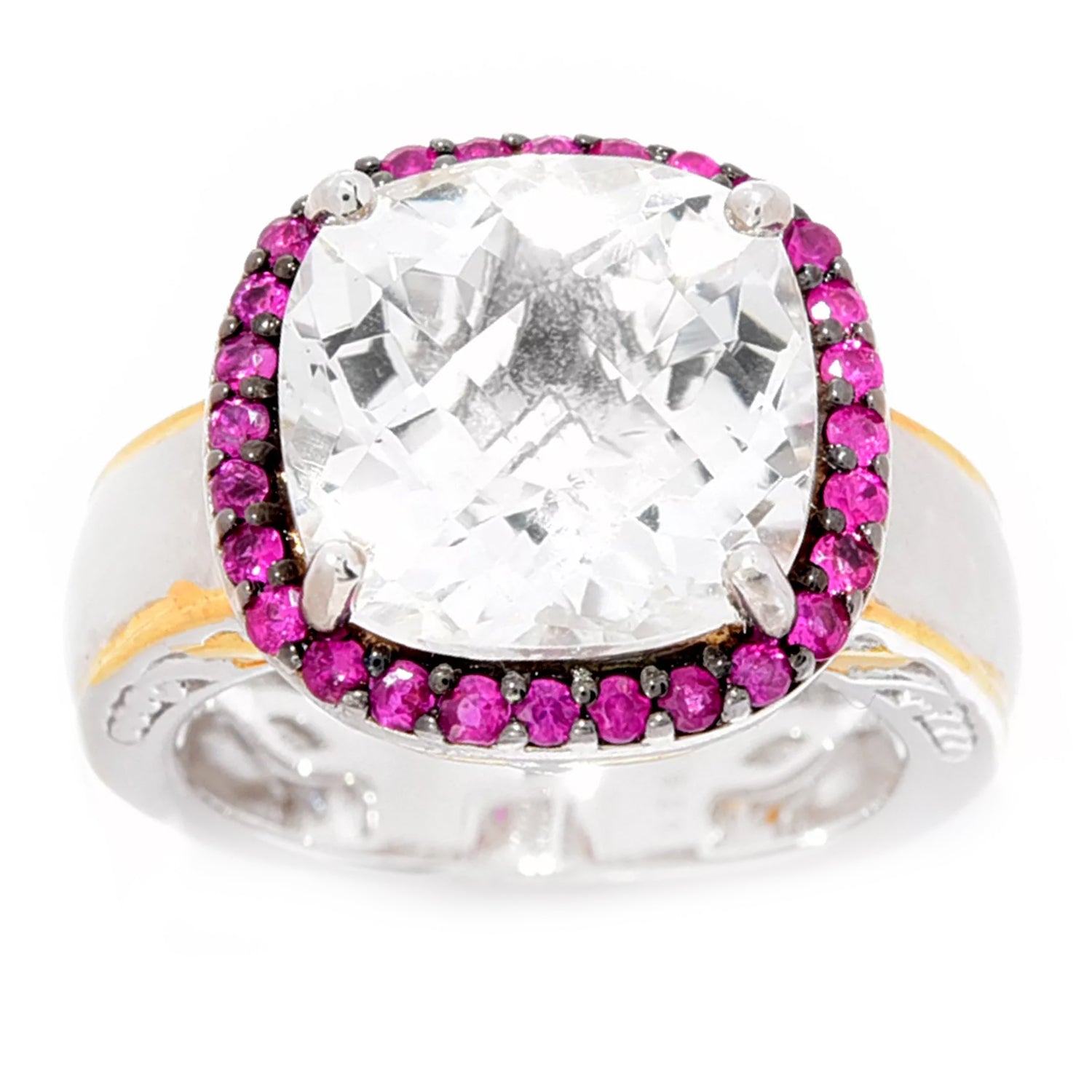 Gems en Vogue 6.80ctw Clear Quartz & Burmese Ruby Halo Ring