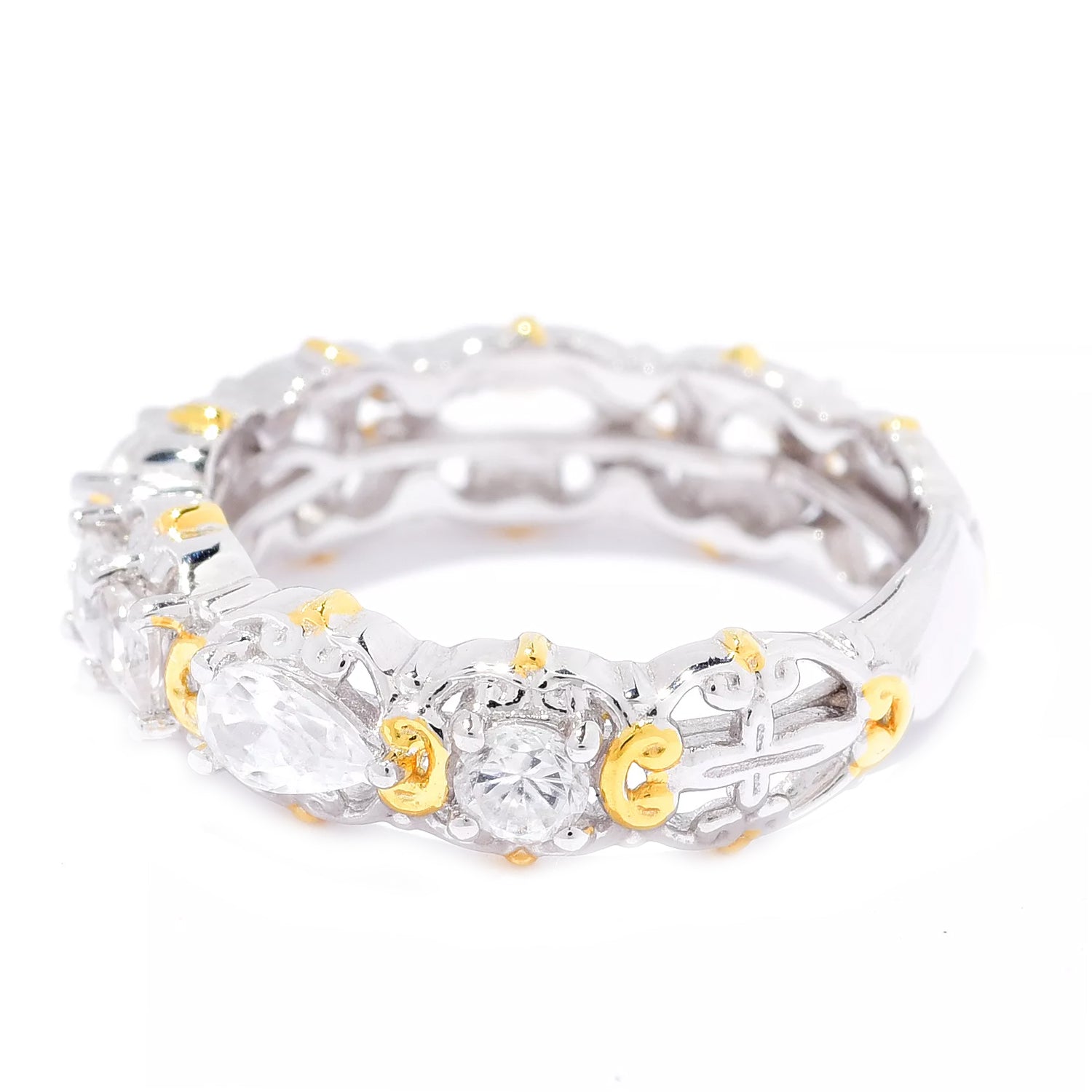 Gems en Vogue 1.90ctw White Zircon Half Band Stack Ring