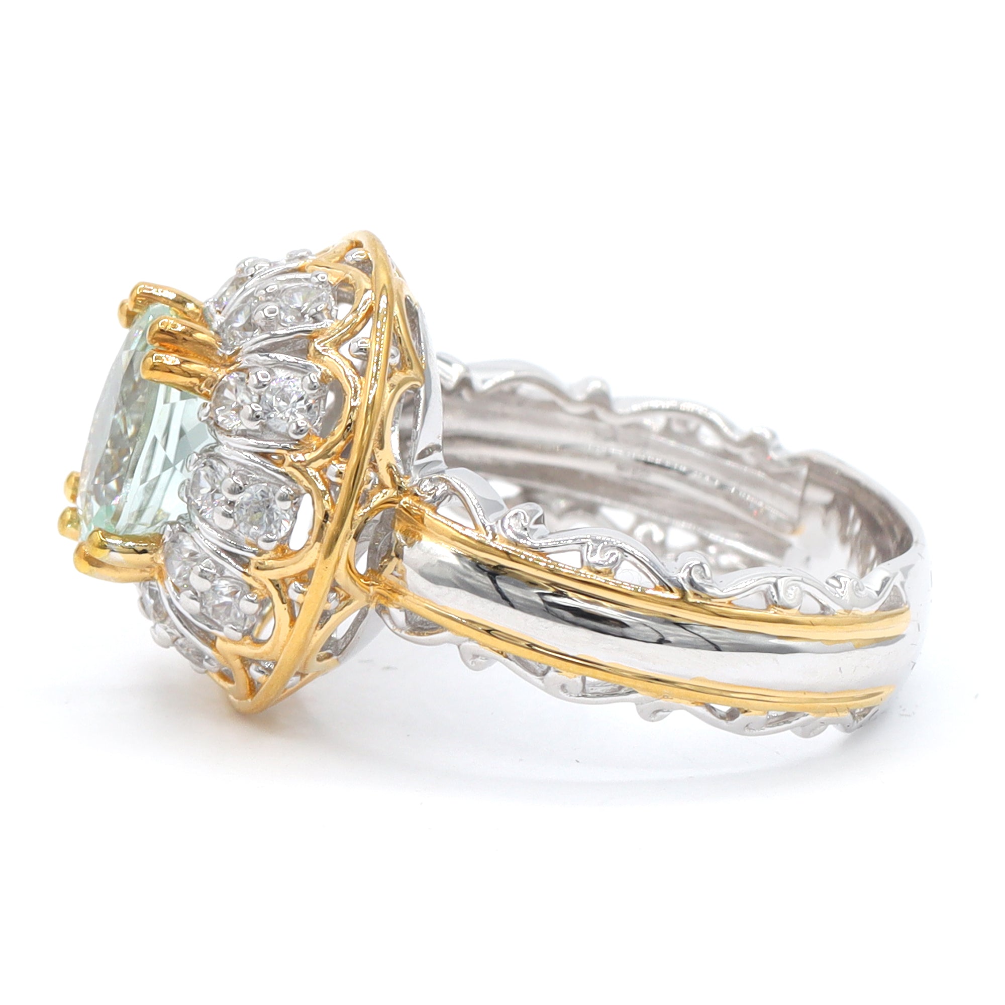 Gems en Vogue One-of-a-Kind 24K Palladium Silver 3.01ctw Amblygonite & White Zircon Halo Ring