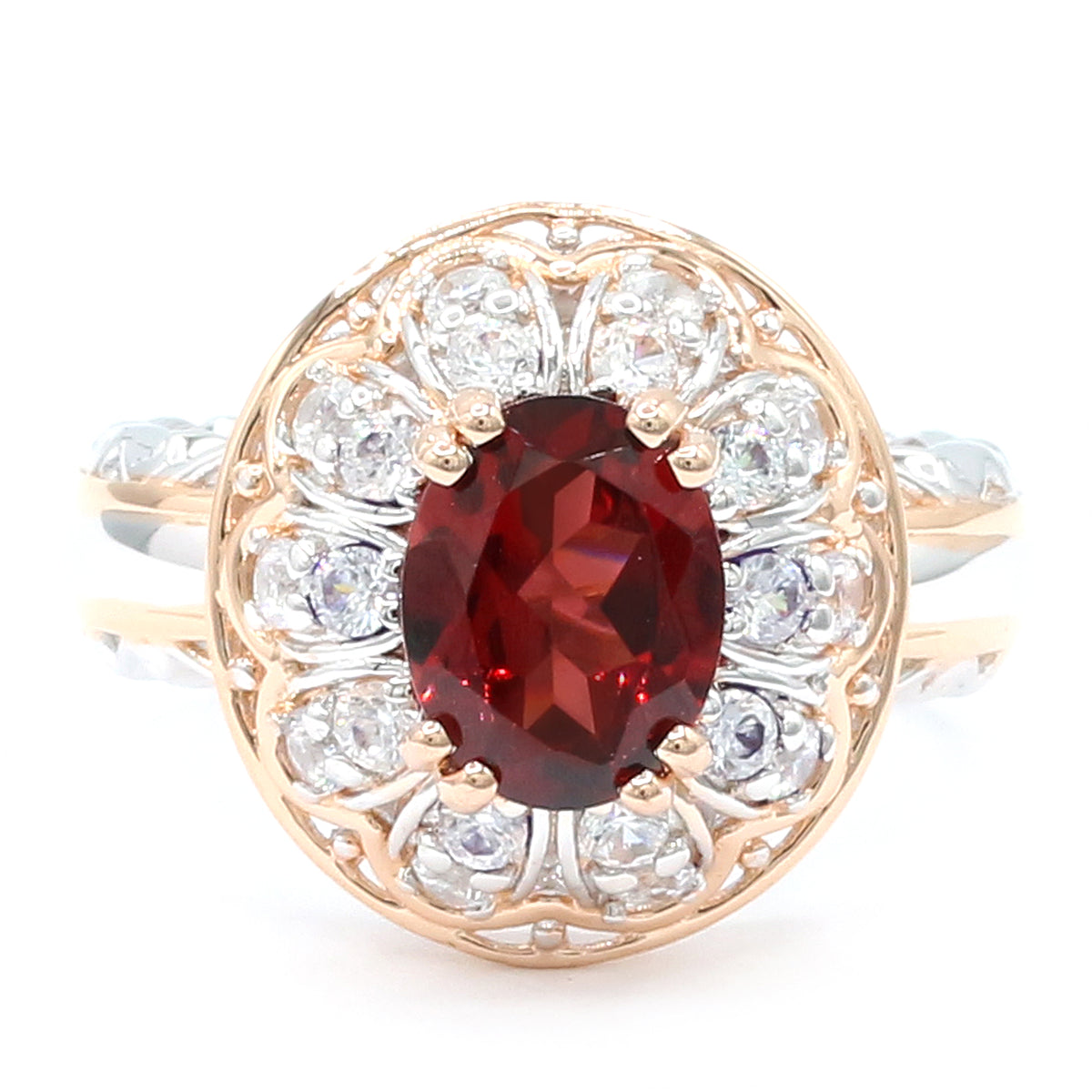 Gems en Vogue 18K Palladium Silver 3.16ctw Idaho Garnet & White Zircon Ring