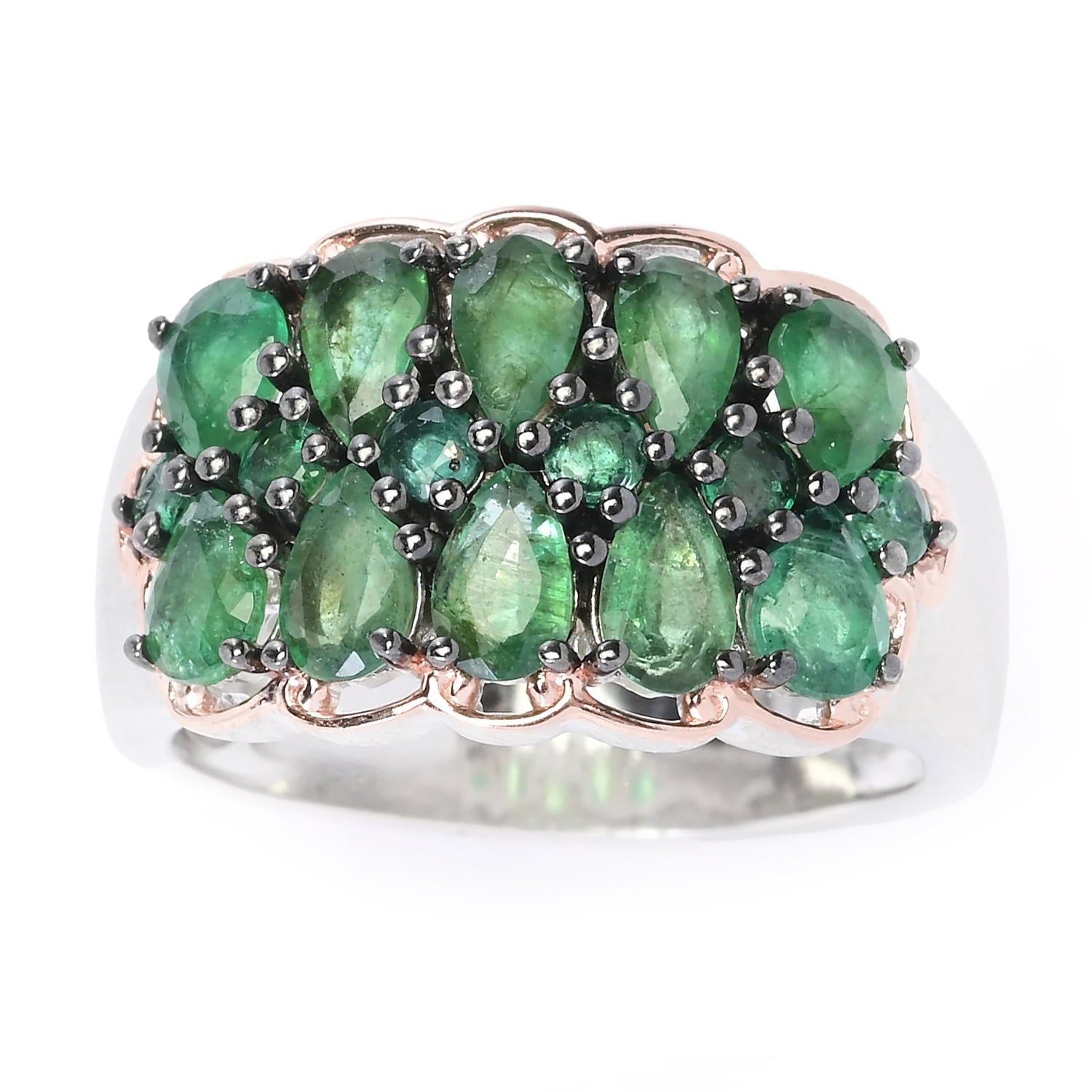 Gems en Vogue 2.28ctw Pear & Round Grizzly Emerald Cluster Ring