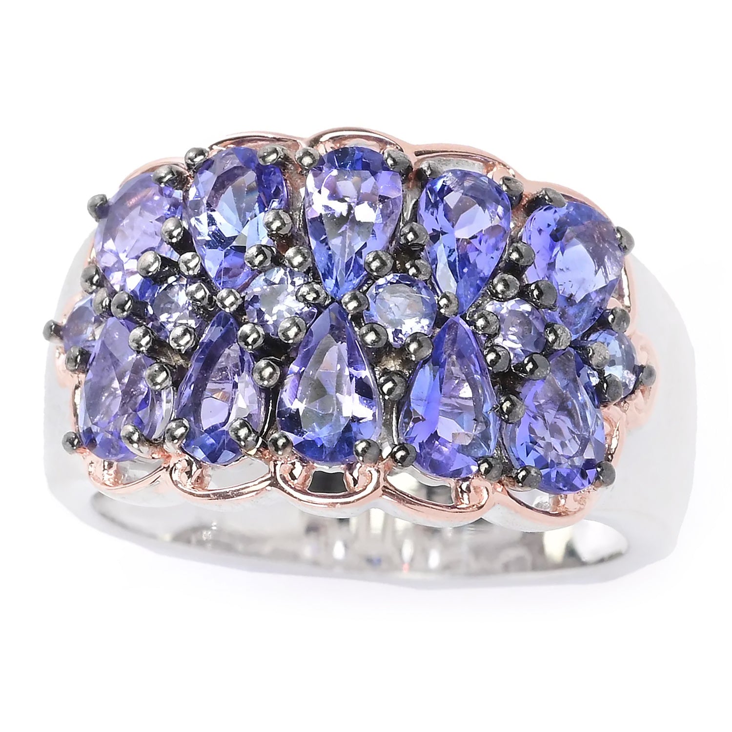 Gems en Vogue 2.21ctw Pear & Round Tanzanite Cluster Ring