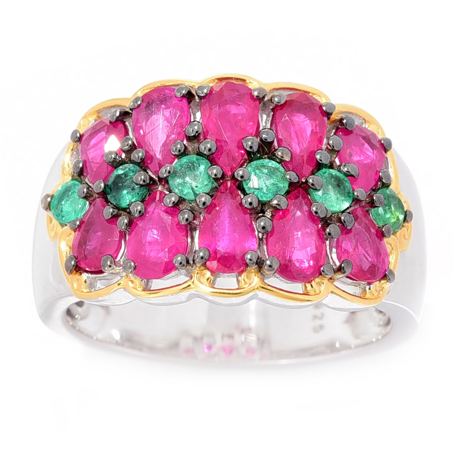 Gems en Vogue 2.80ctw Burmese Ruby & Grizzly Emerald Ring