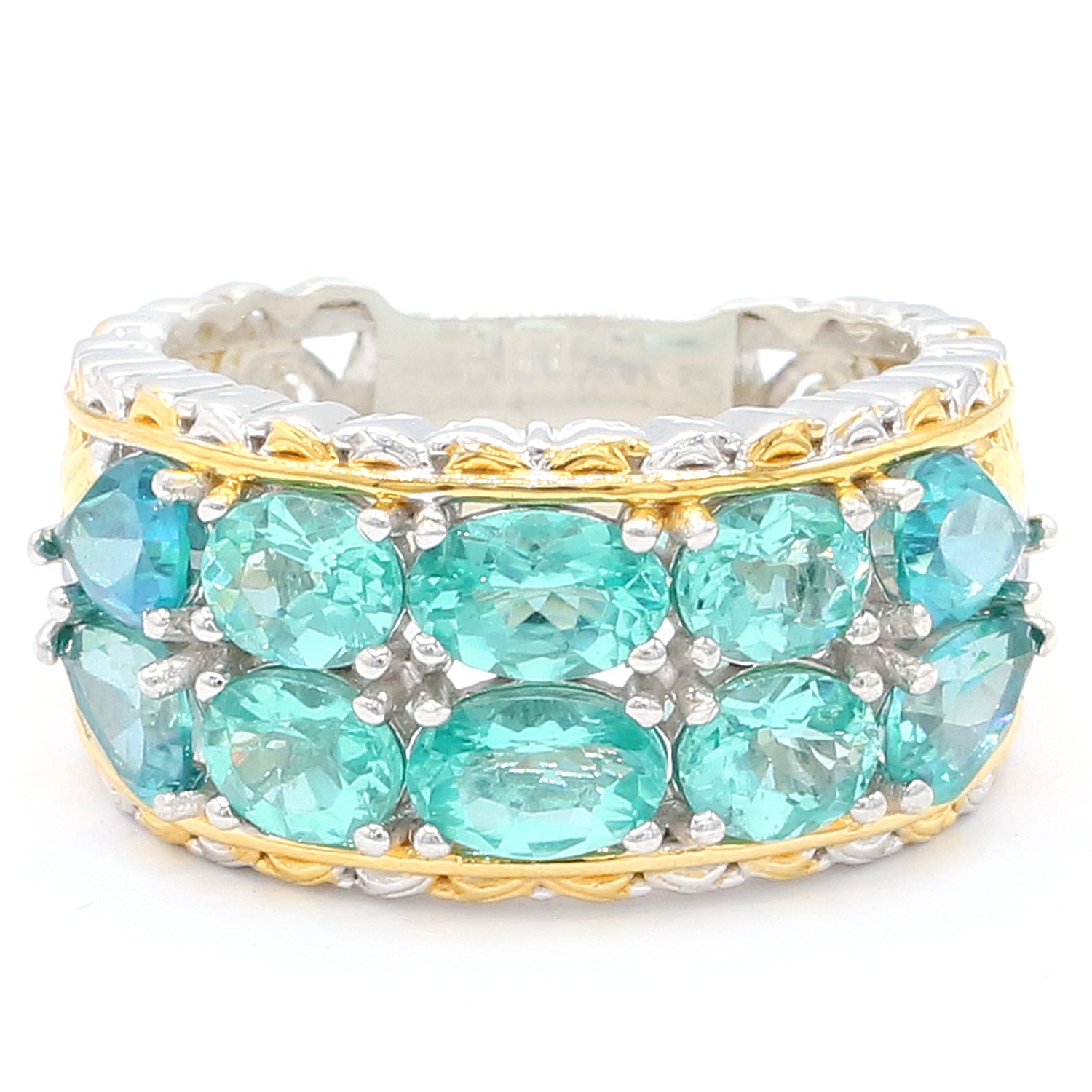 Gems en Vogue One-of-a-Kind 1.98ctw Dauphin Apatite & Teal Topaz Double Row Band Ring