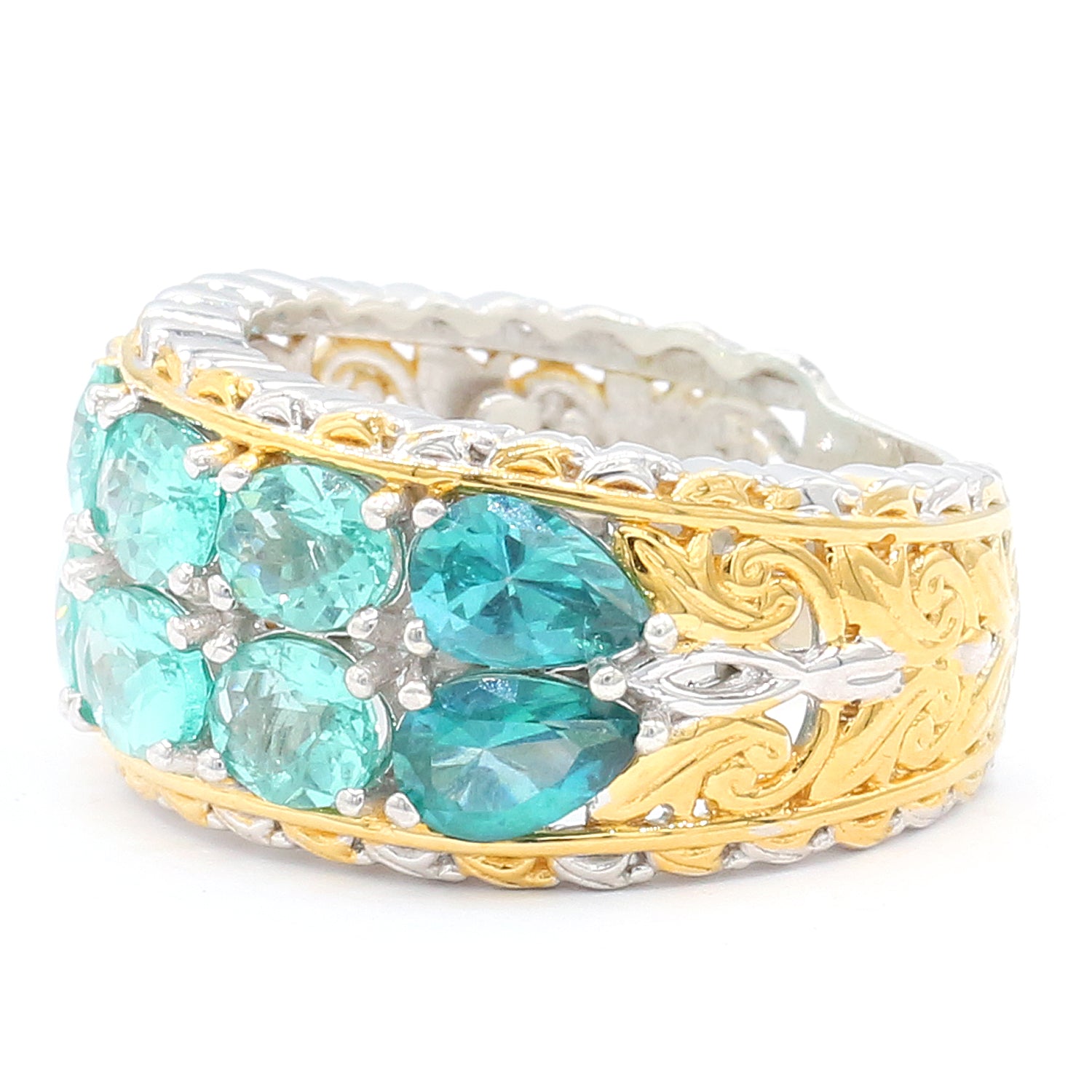 Gems en Vogue One-of-a-Kind 1.98ctw Dauphin Apatite & Teal Topaz Double Row Band Ring