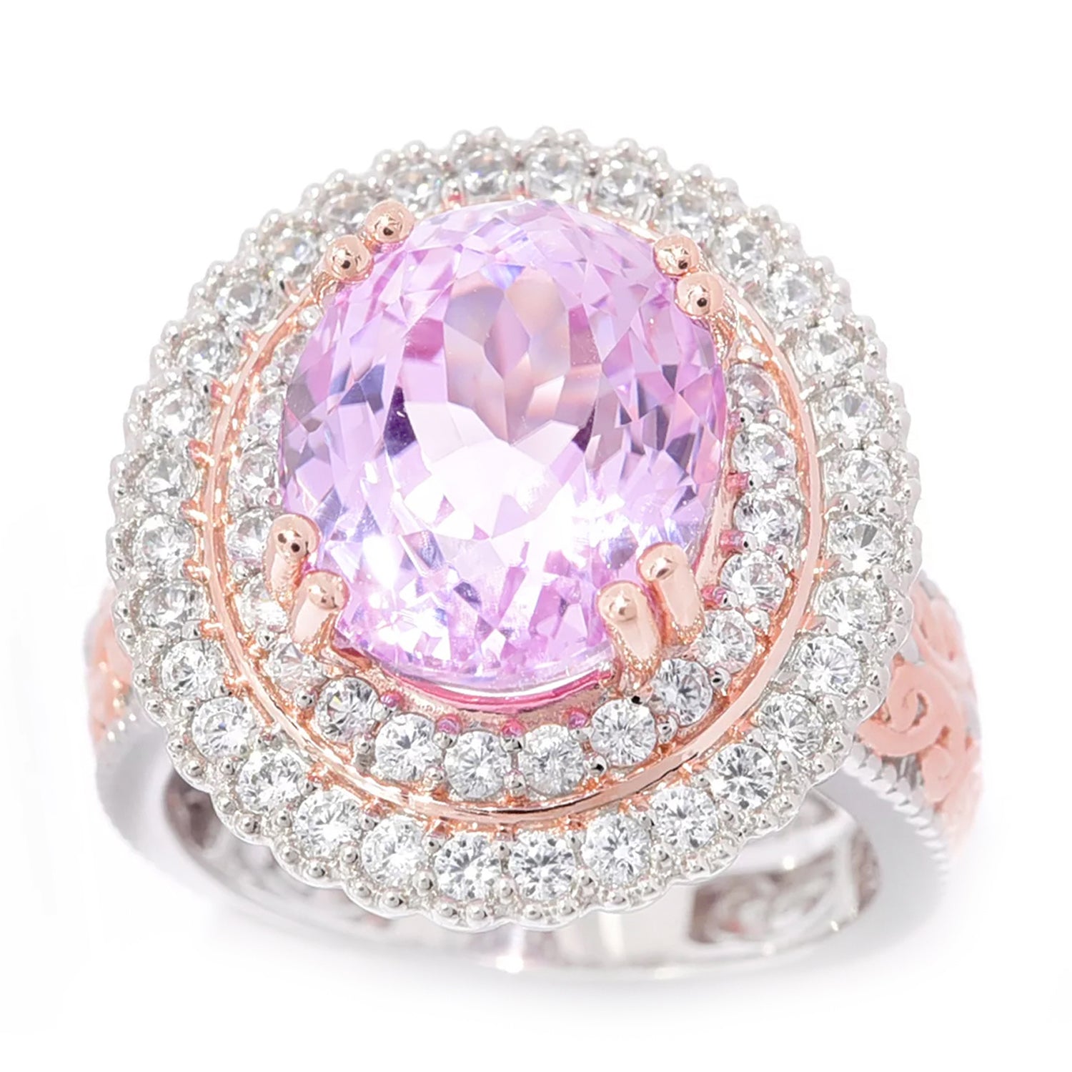 Gems en Vogue 7.68ctw Kunzite & White Zircon Halo Ring