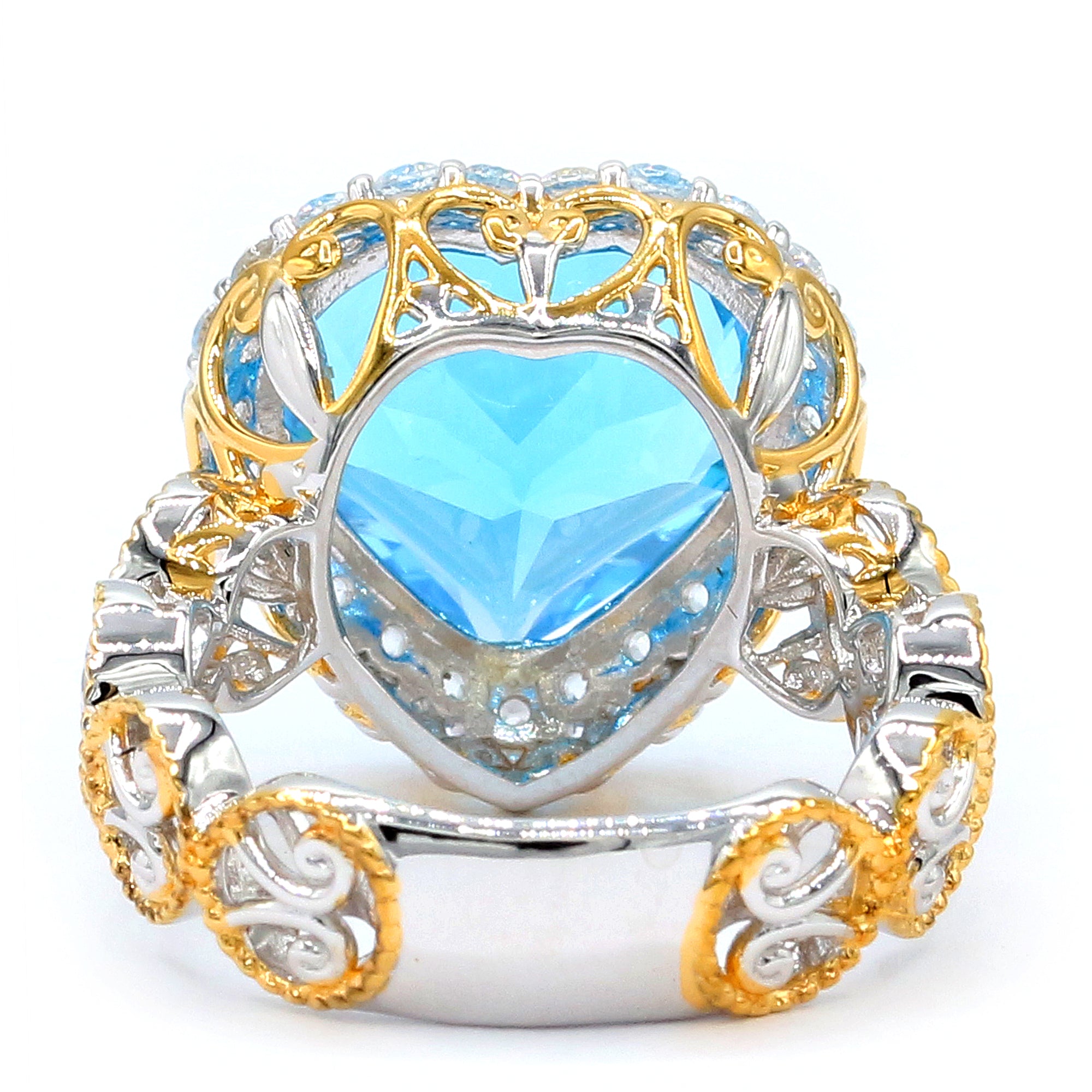 Gems en Vogue 24K Palladium Silver 10.42ctw Heart Shape Swiss Blue Topaz & White Zircon Halo Ring