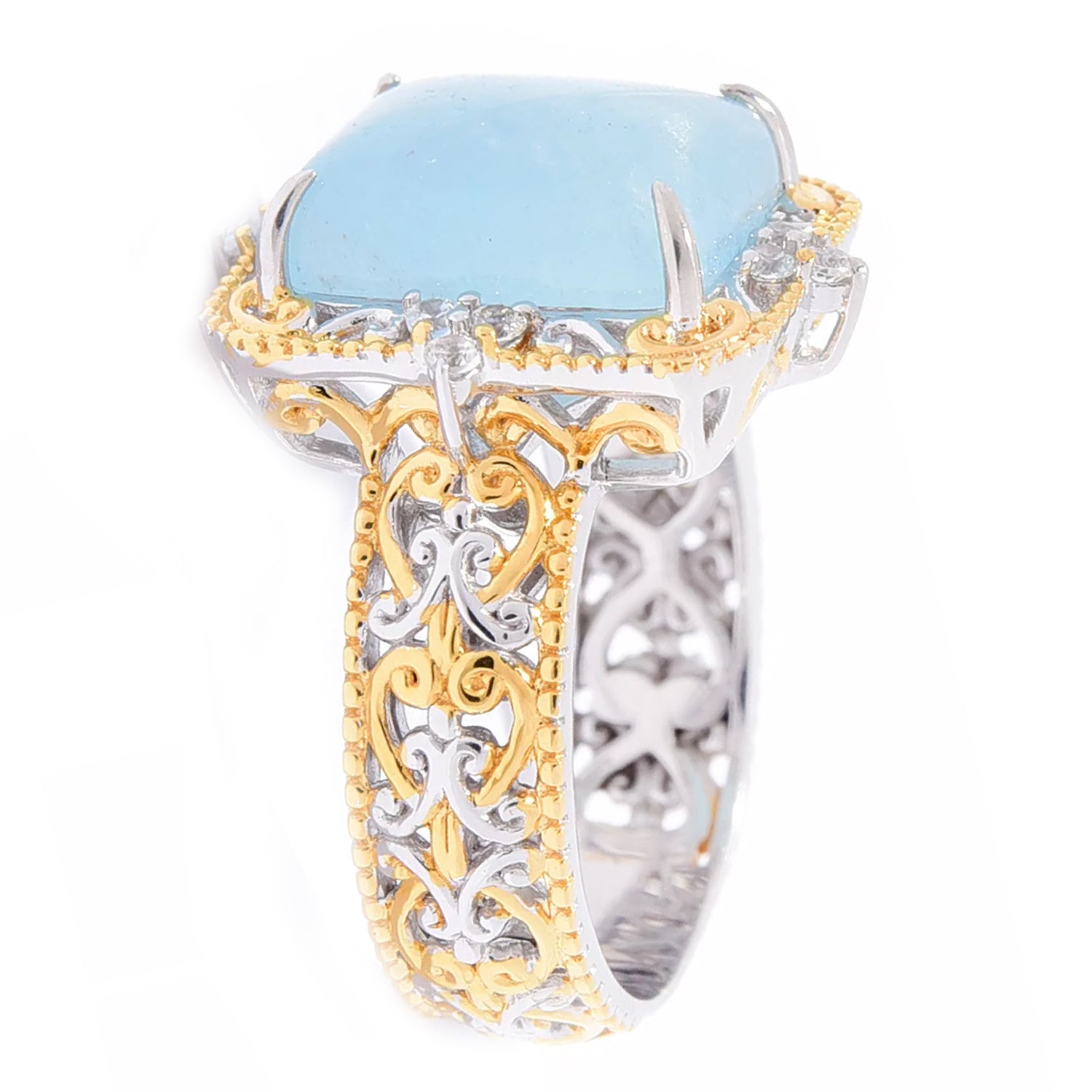 Gems en Vogue Rectangle Aquamarine & White Zircon Ring