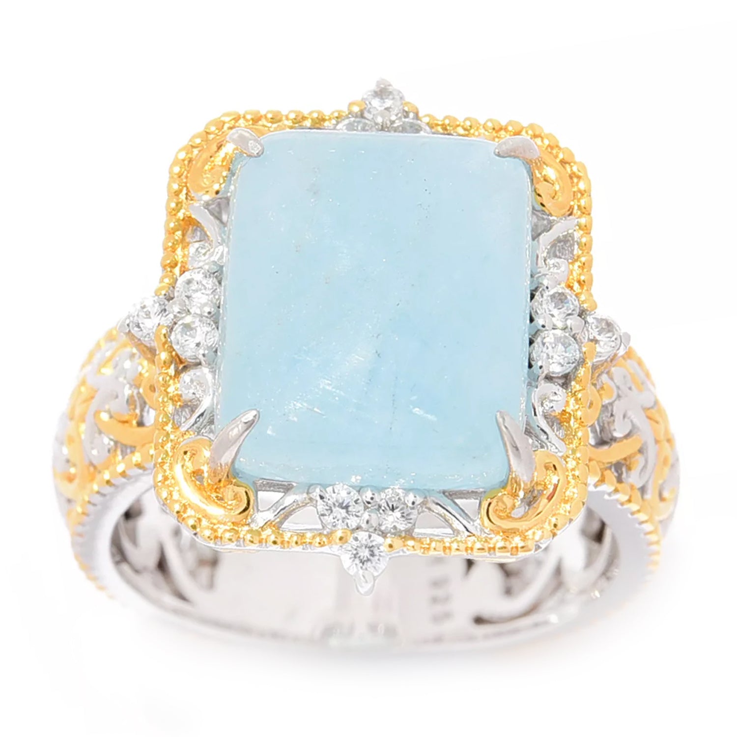 Gems en Vogue Rectangle Aquamarine & White Zircon Ring
