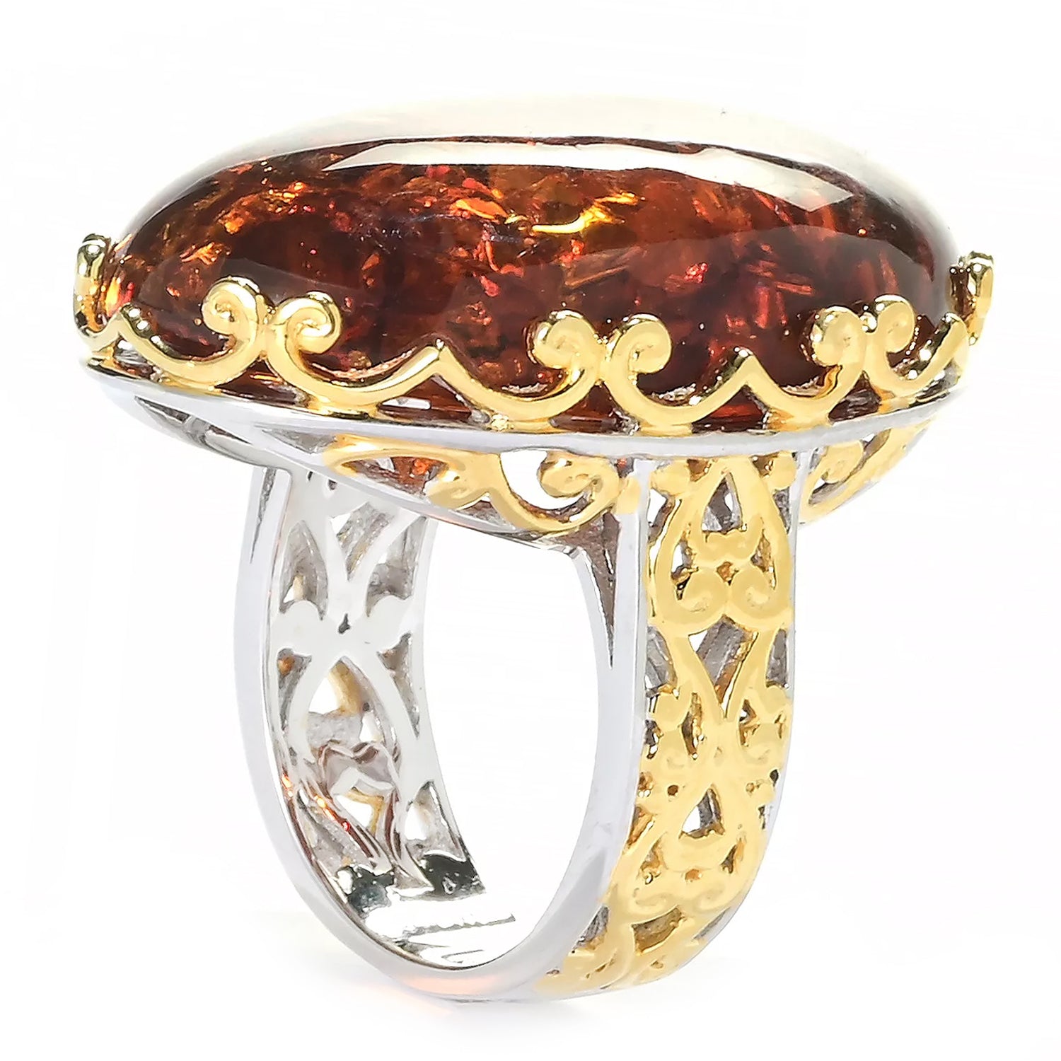 Gems en Vogue Oval Amber Filigree Ring