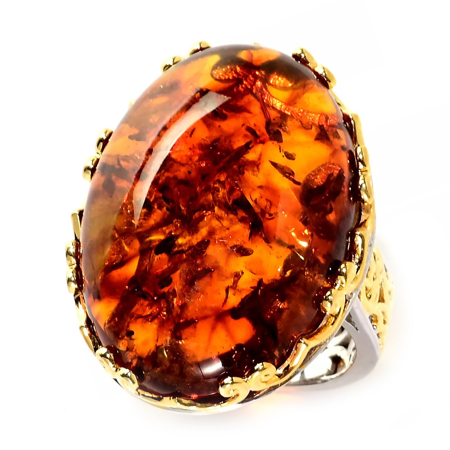 Gems en Vogue Oval Amber Filigree Ring