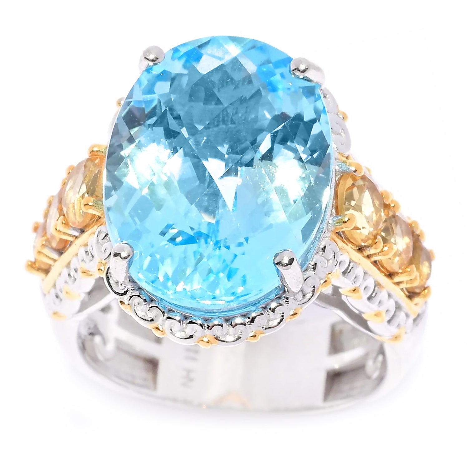 Gems en Vogue 12.86ctw Dark Sky Blue Topaz & Golden Citrine Ring