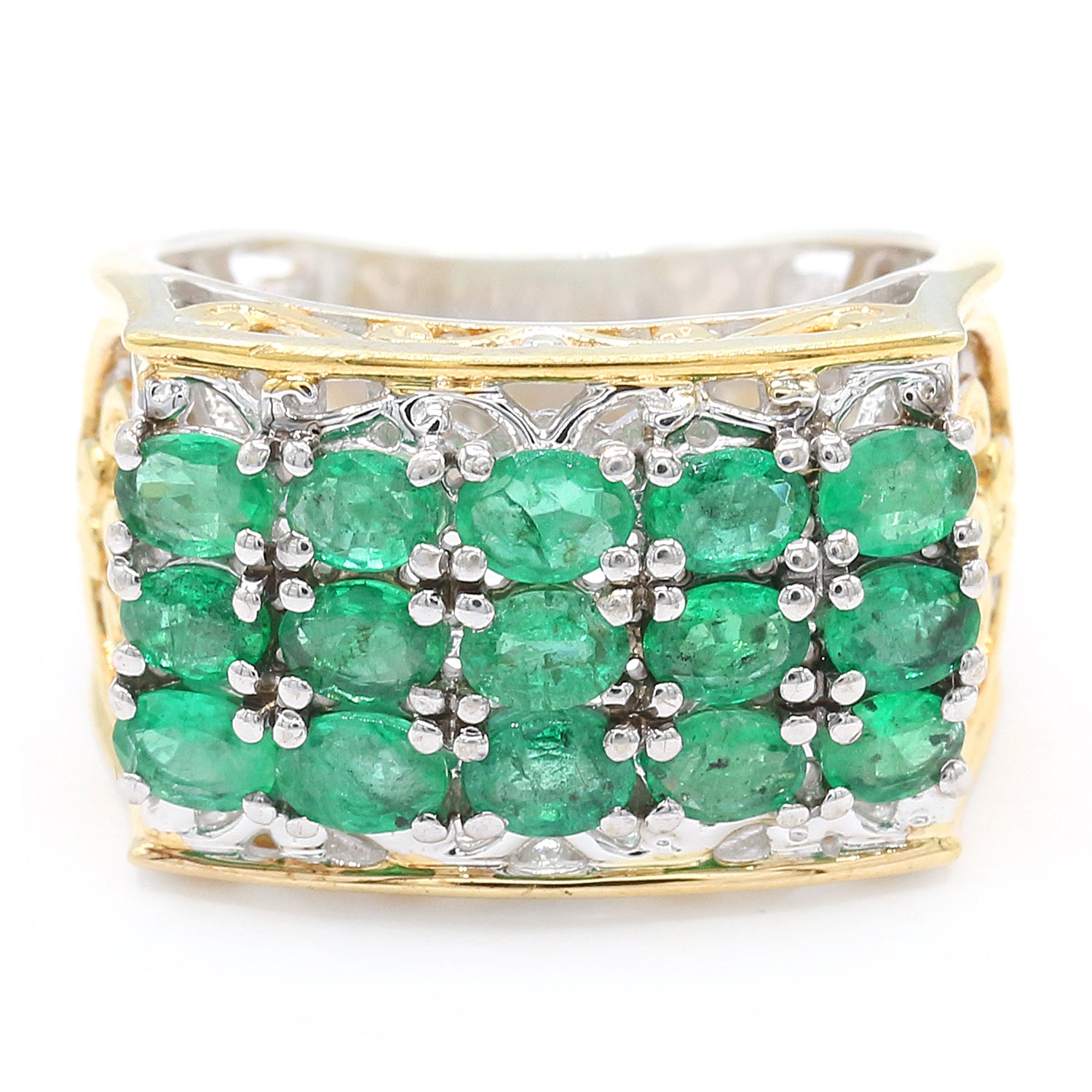 Gems en Vogue 2.25ctw Grizzly Emerald Three Row Ring