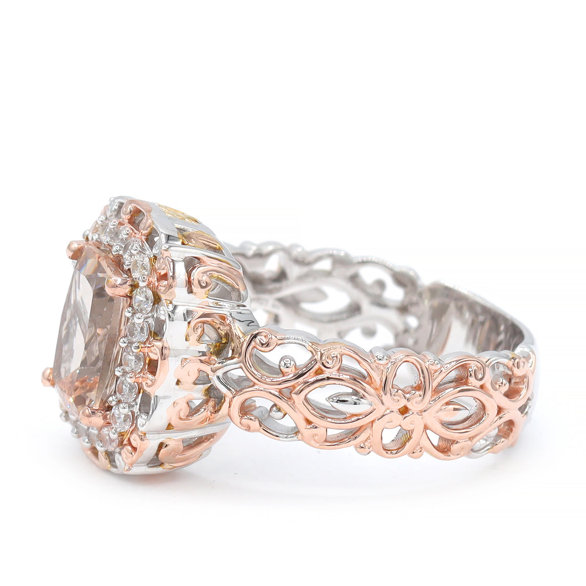 Gems en Vogue 18K Palladium Silver 2.24ctw Morganite & White Zircon Halo Ring