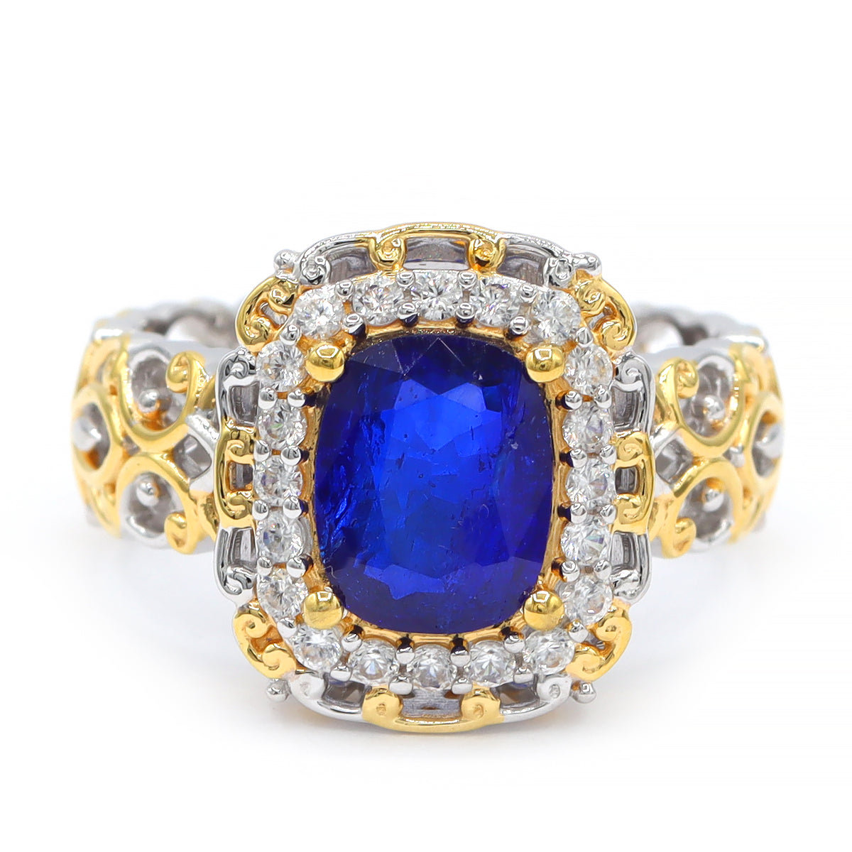 Gems en Vogue 24K Palladium Silver 2.57ctw Cobalt Blue Spinel & White Zircon Halo Ring