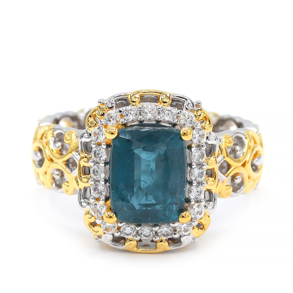 Bague en cyanite bleu sarcelle et zircon blanc de 3,45 carats Gems en Vogue