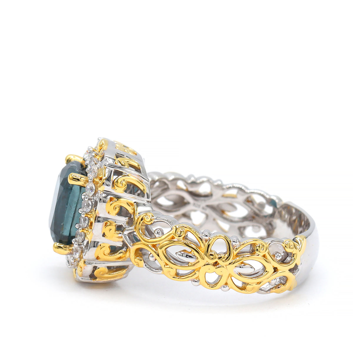Bague en cyanite bleu sarcelle et zircon blanc de 3,45 carats Gems en Vogue