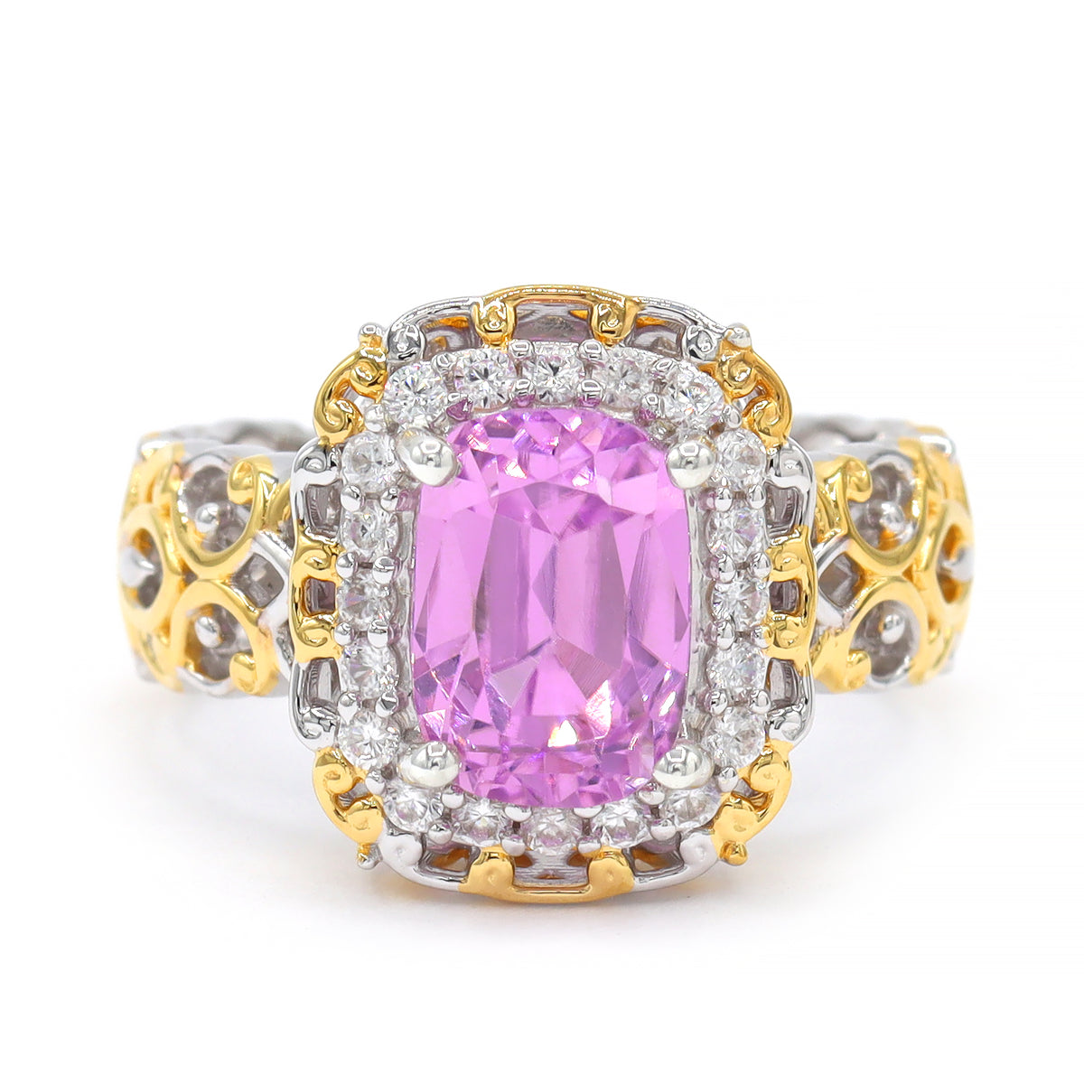 Gems en Vogue One-of-a-Kind 24K Palladium Silver 4.48ctw Pink Kunzite & White Zircon Halo Ring