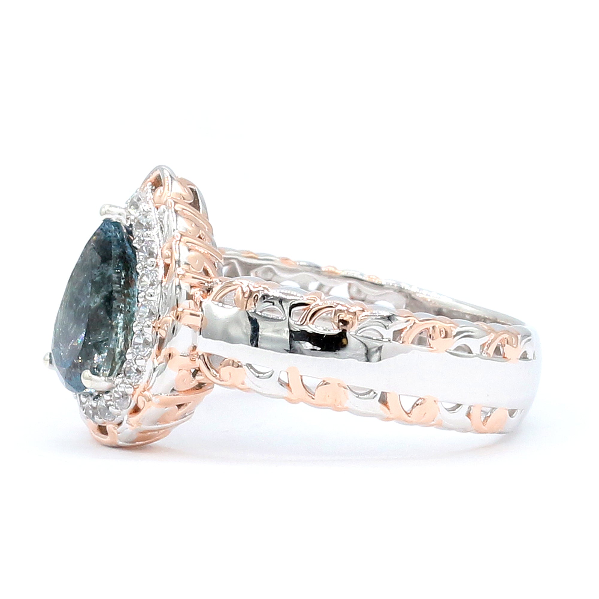 Gems en Vogue One-of-a-Kind 18K Palladium Silver 2.21ctw Tanzanian Aquamarine & White Zircon Halo Ring