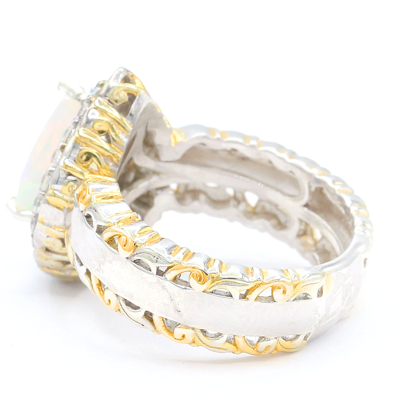 Gems en Vogue 1.60ctw Faceted Ethiopian Opal & White Zircon Halo Ring