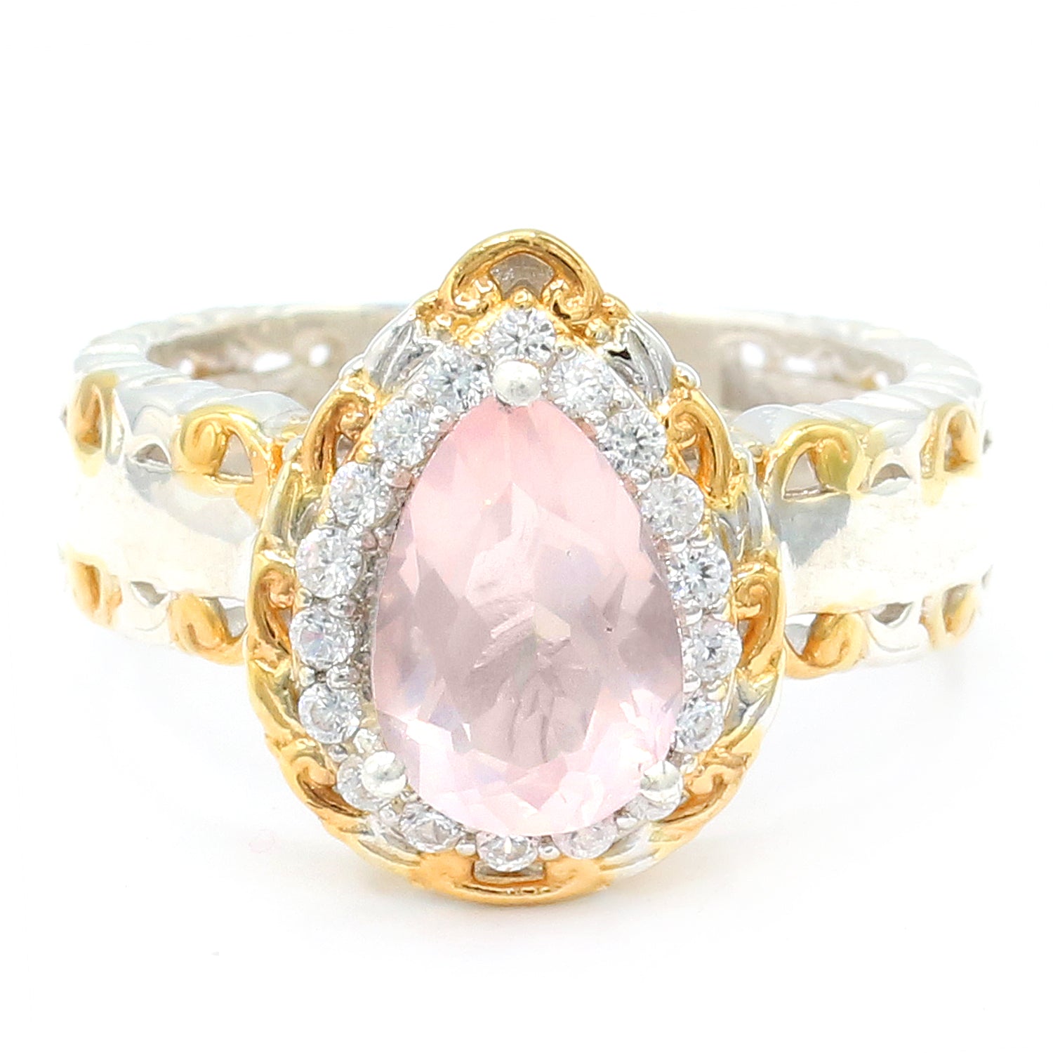 Gems en Vogue 2.34ctw Rose Quartz & White Zircon Ring