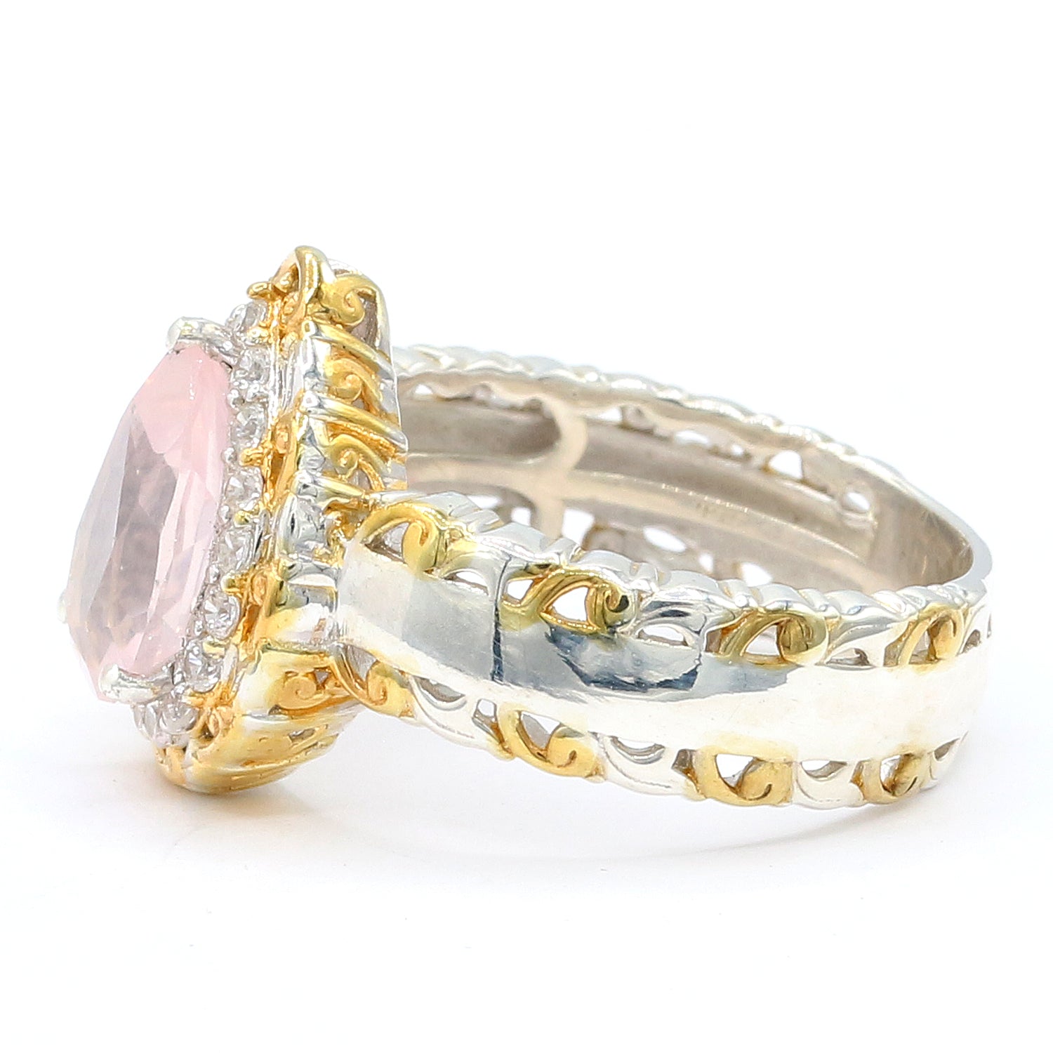 Gems en Vogue 2.34ctw Rose Quartz & White Zircon Ring