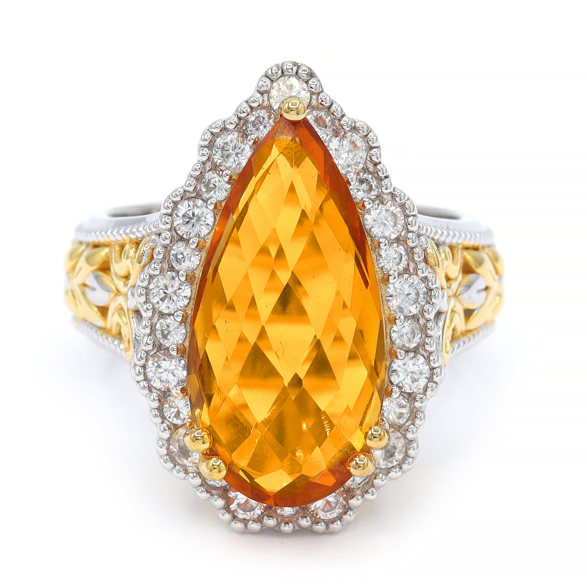 Bague Gems en Vogue en Citrine de Bolivie "Fire" 18,38 carats et Zircons Blancs